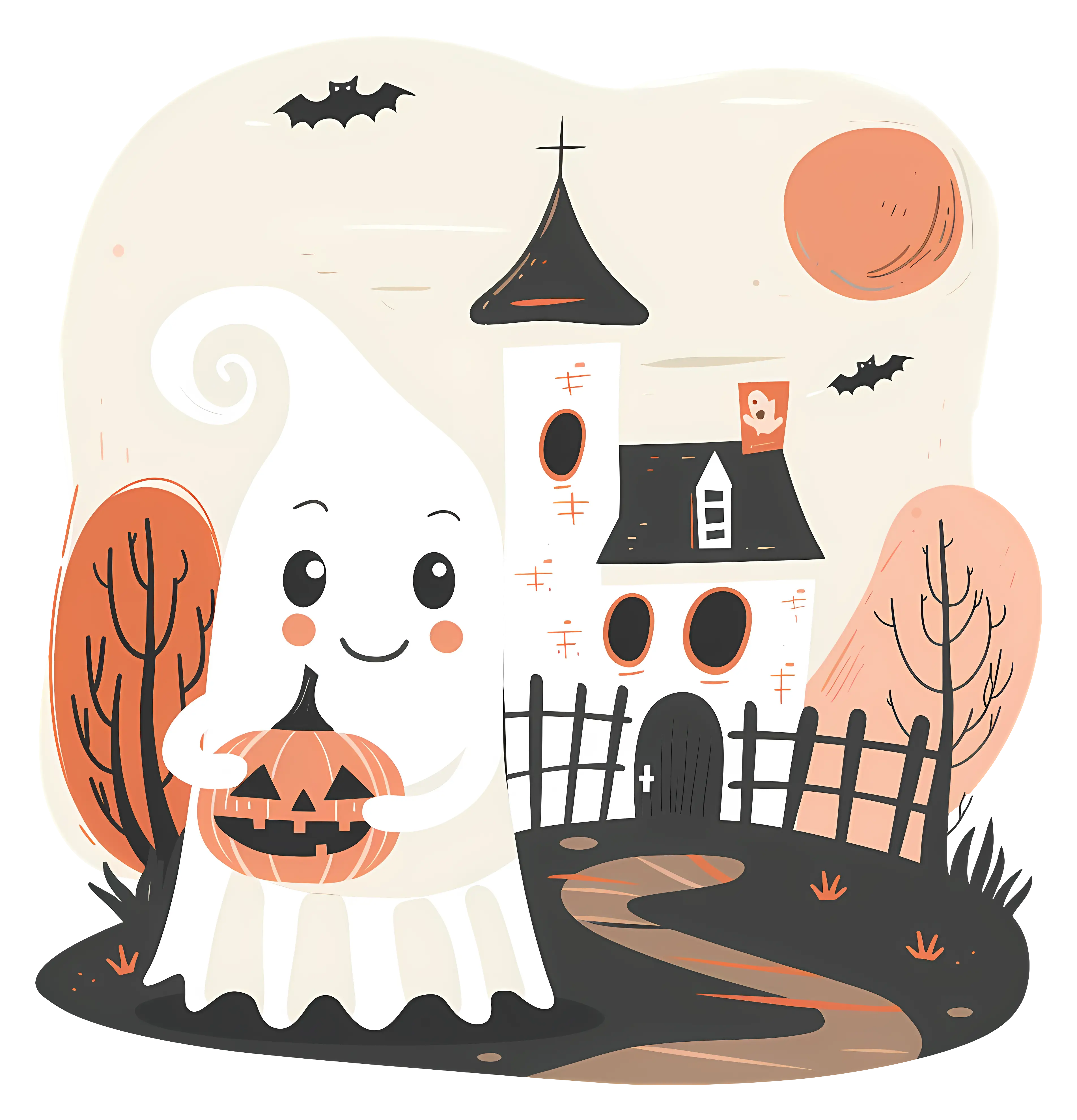 Cute Ghost with Pumpkin