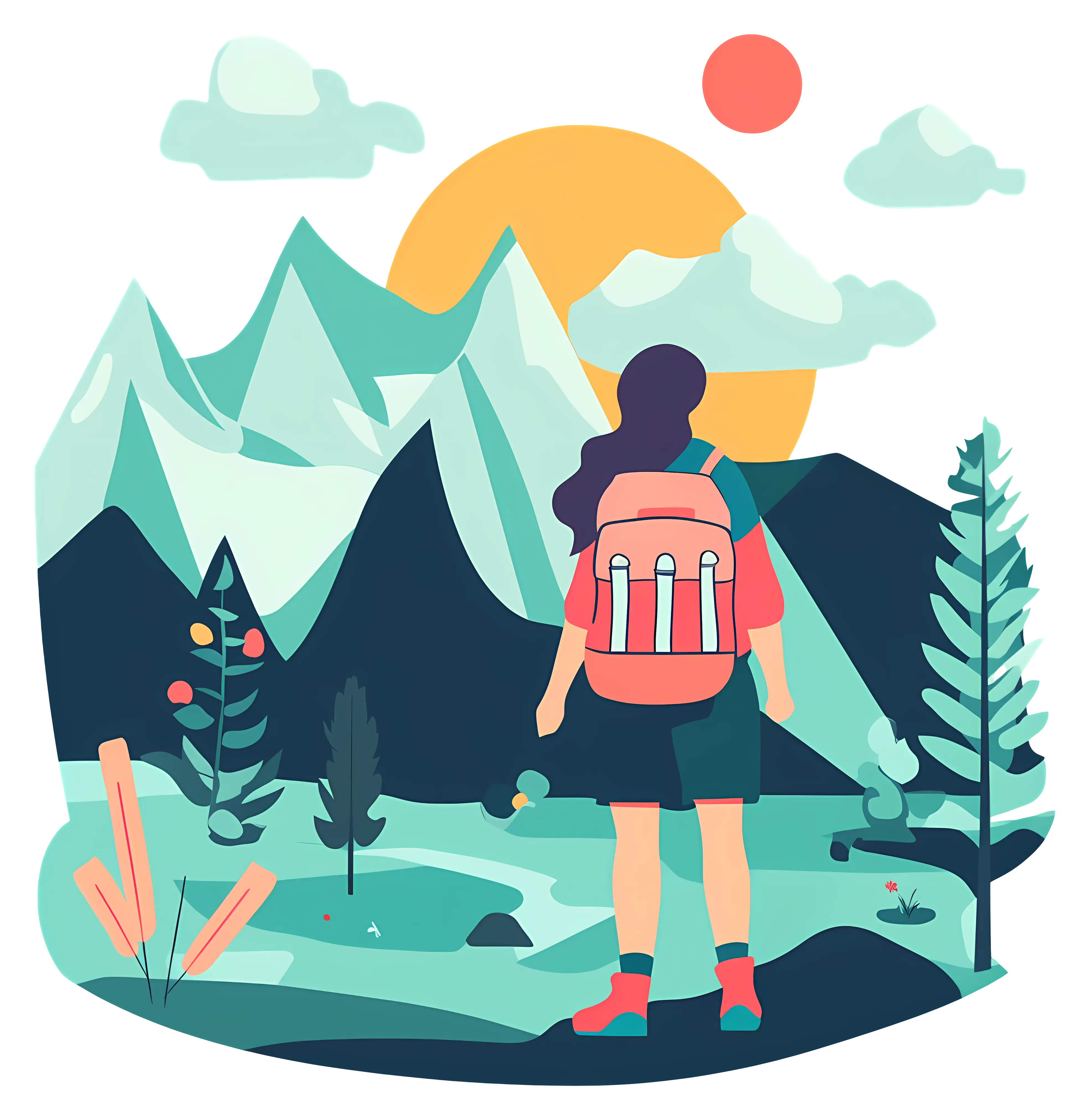 Girl Hiking in Mountainous Terrain