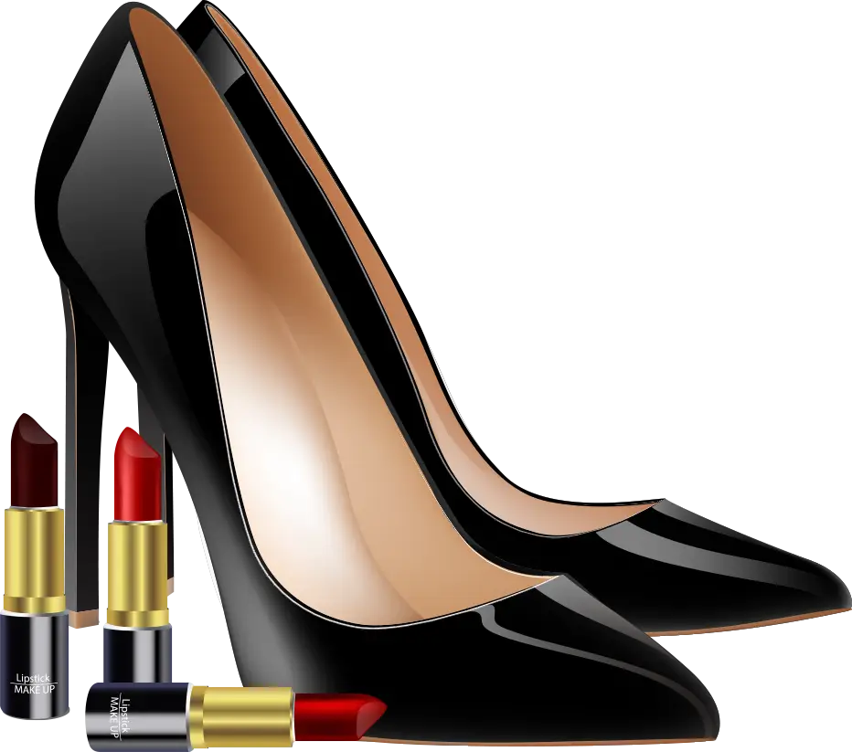 Elegant Black High Heels with Lipsticks