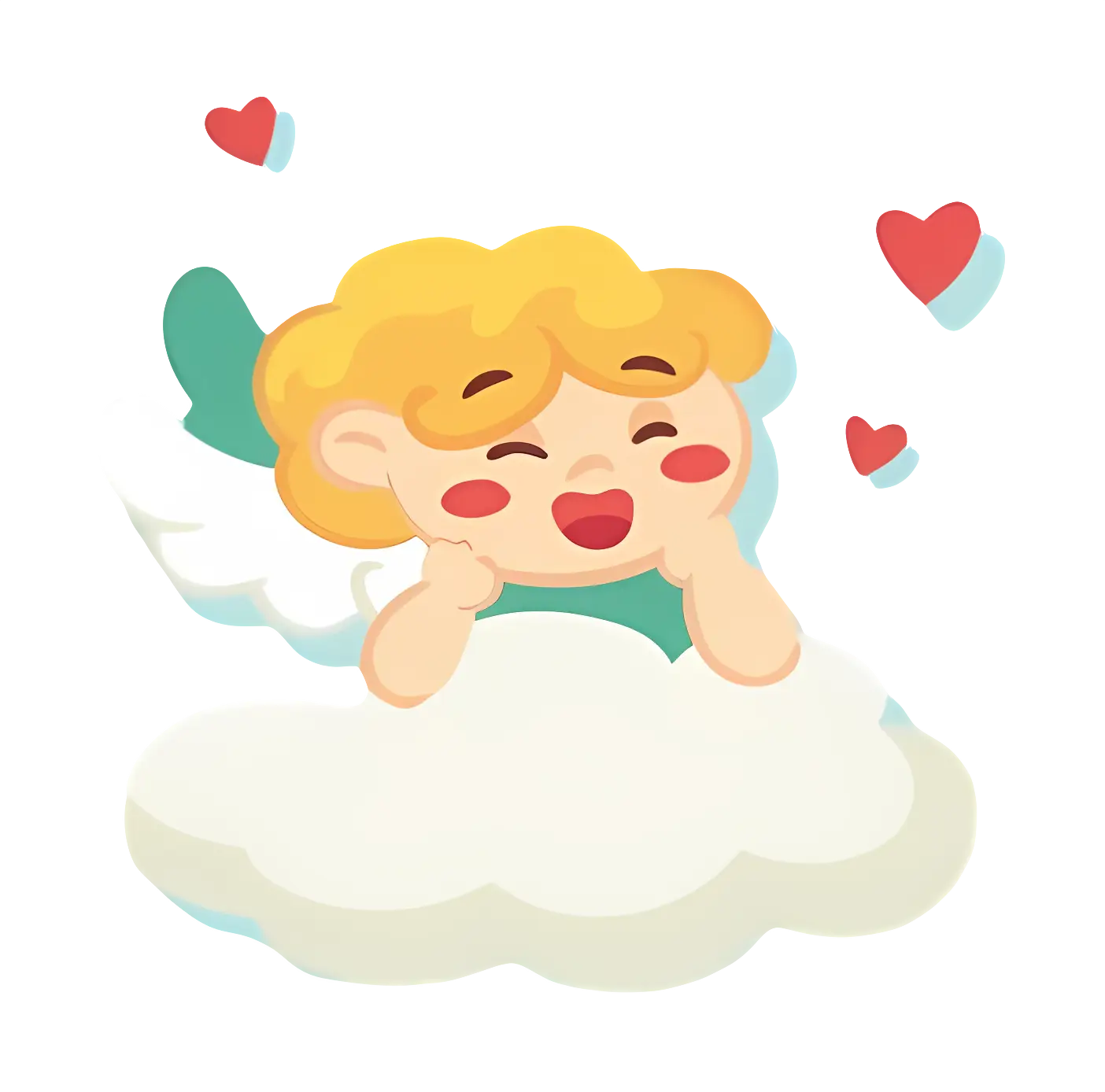 Cartoon Angel on Cloud with Hearts