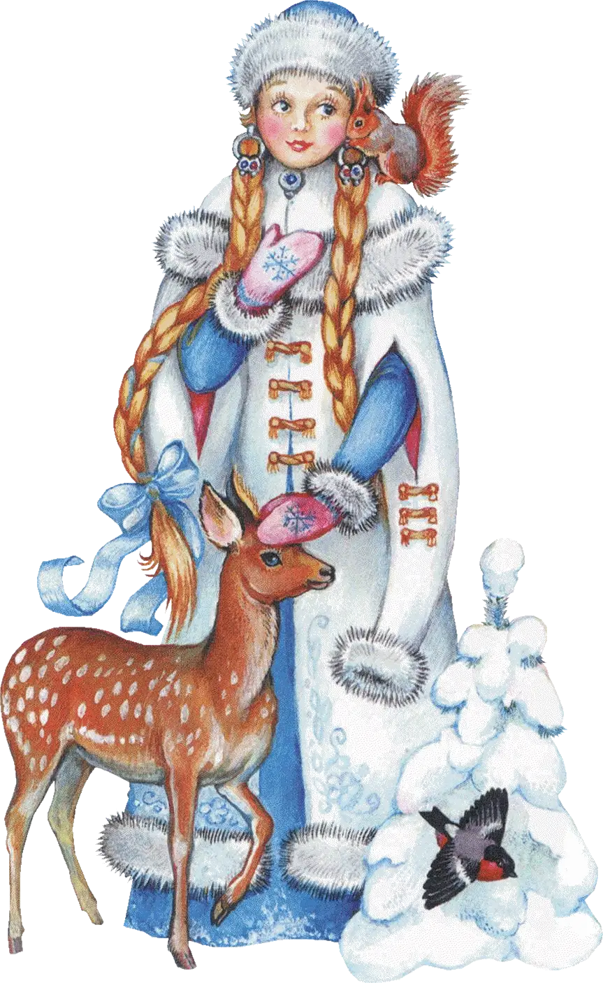 Illustration of Snow Maiden in Winter Scene