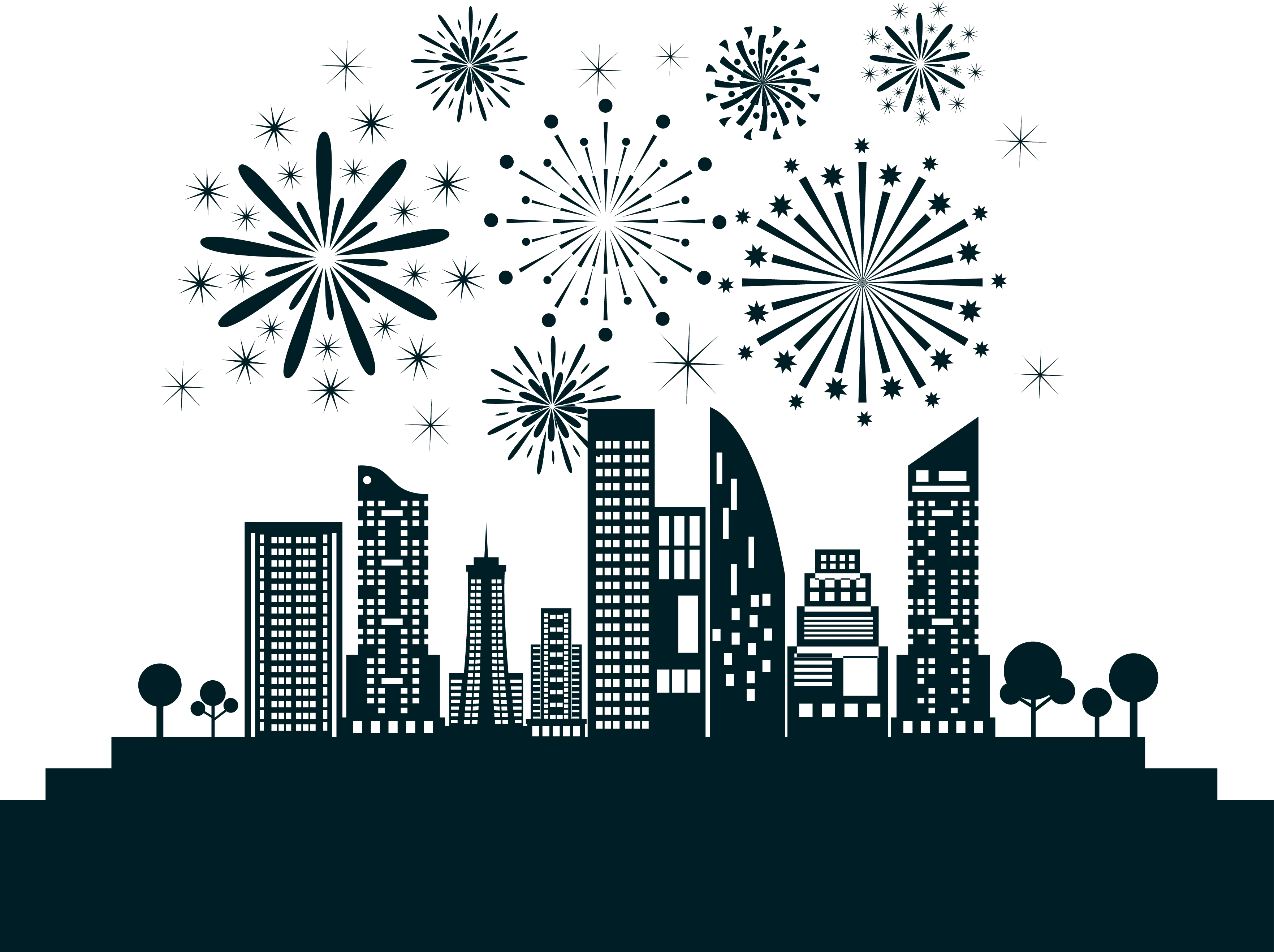 City Skyline with Fireworks