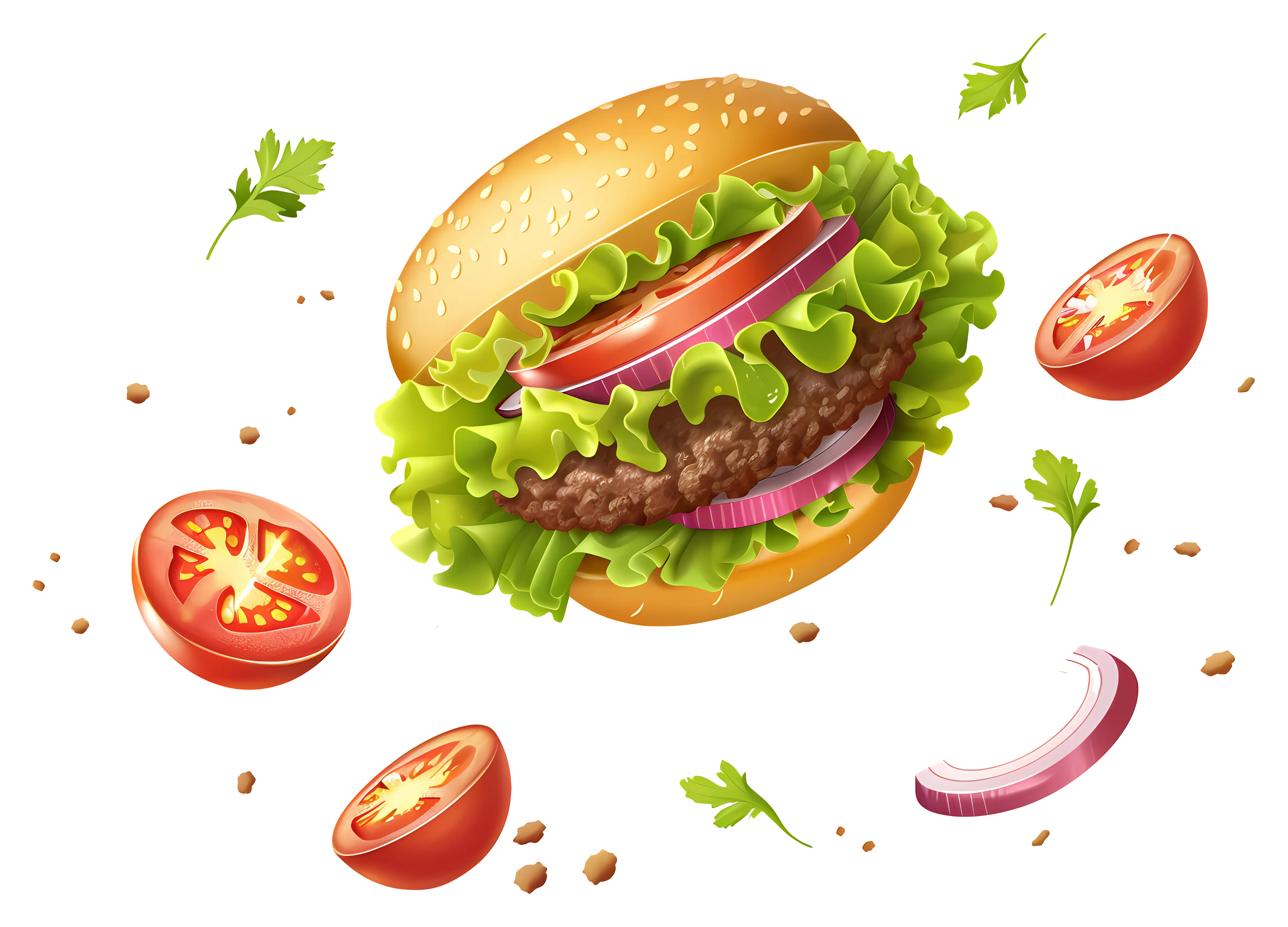 Layered Burger Illustration with Fresh Ingredients