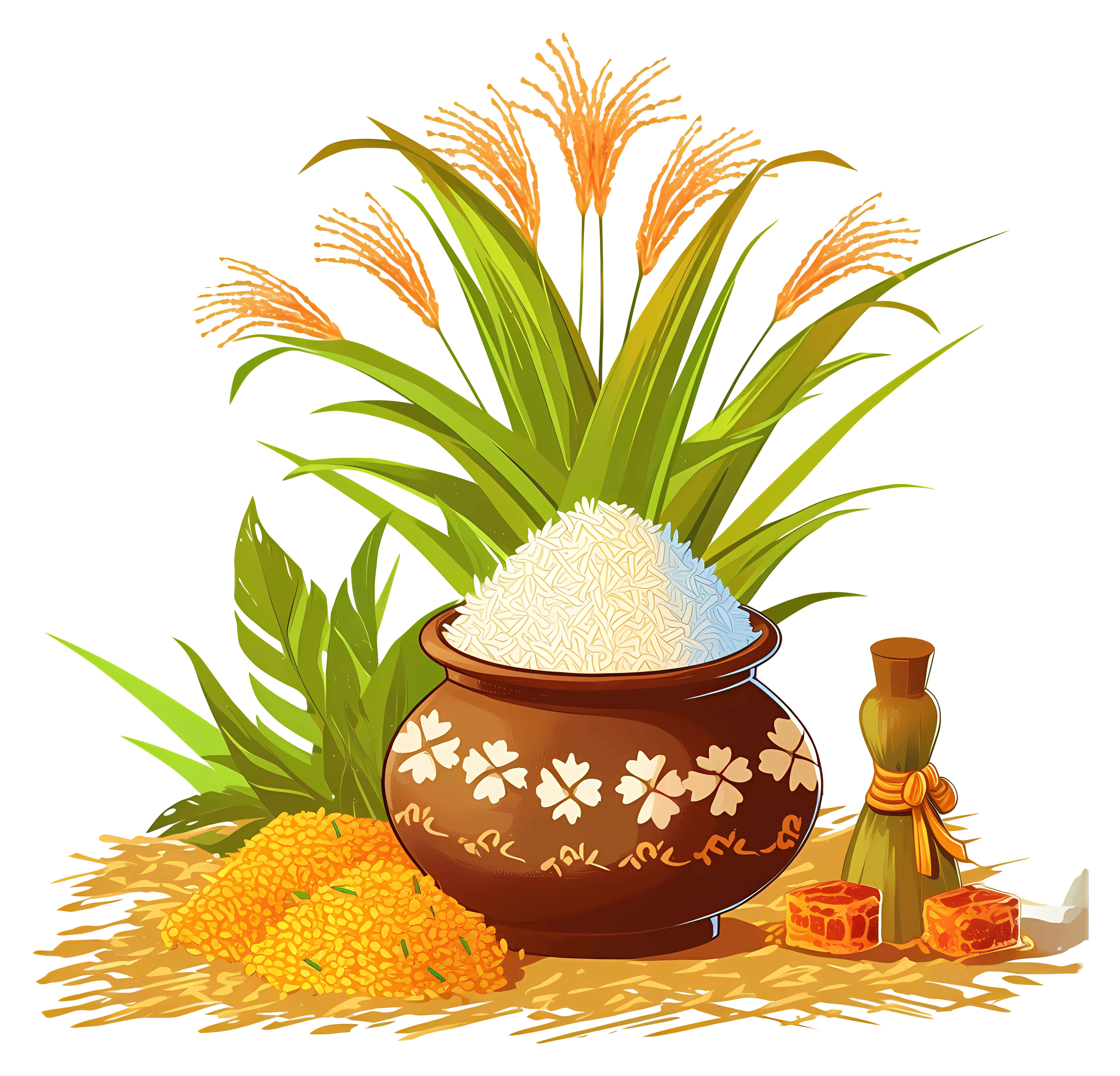 Decorative Rice Pot with Harvest Theme