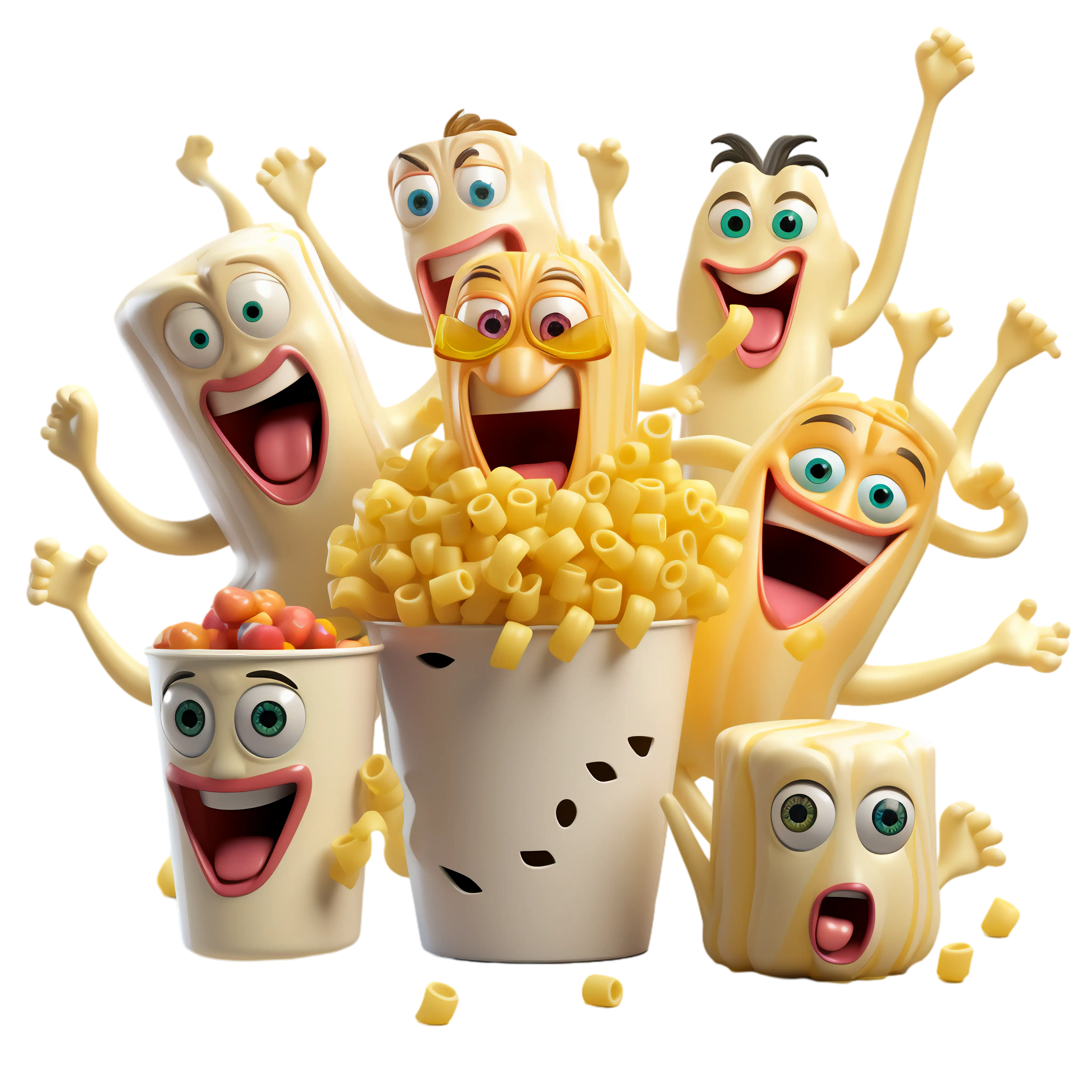 Cheerful Animated Macaroni and Cheese Characters