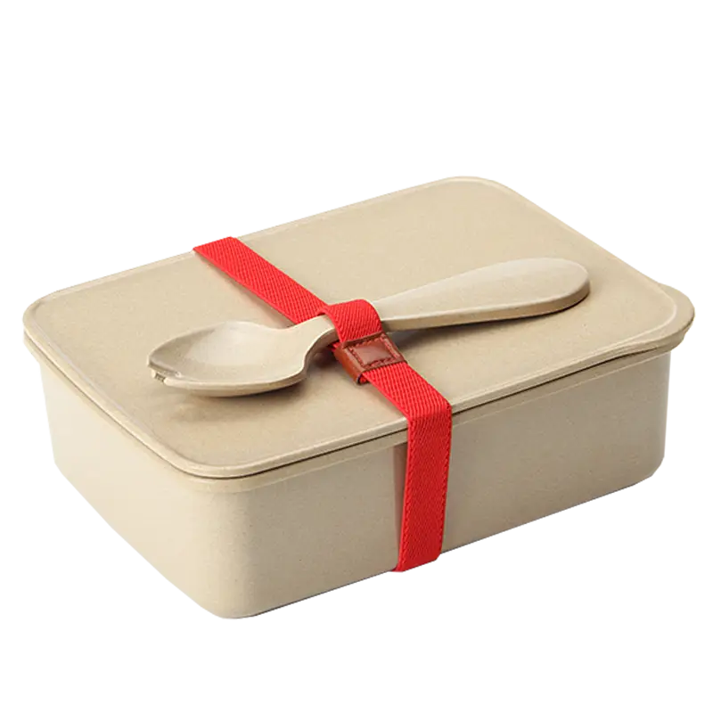Portable Lunch Box with Spoon and Red Strap