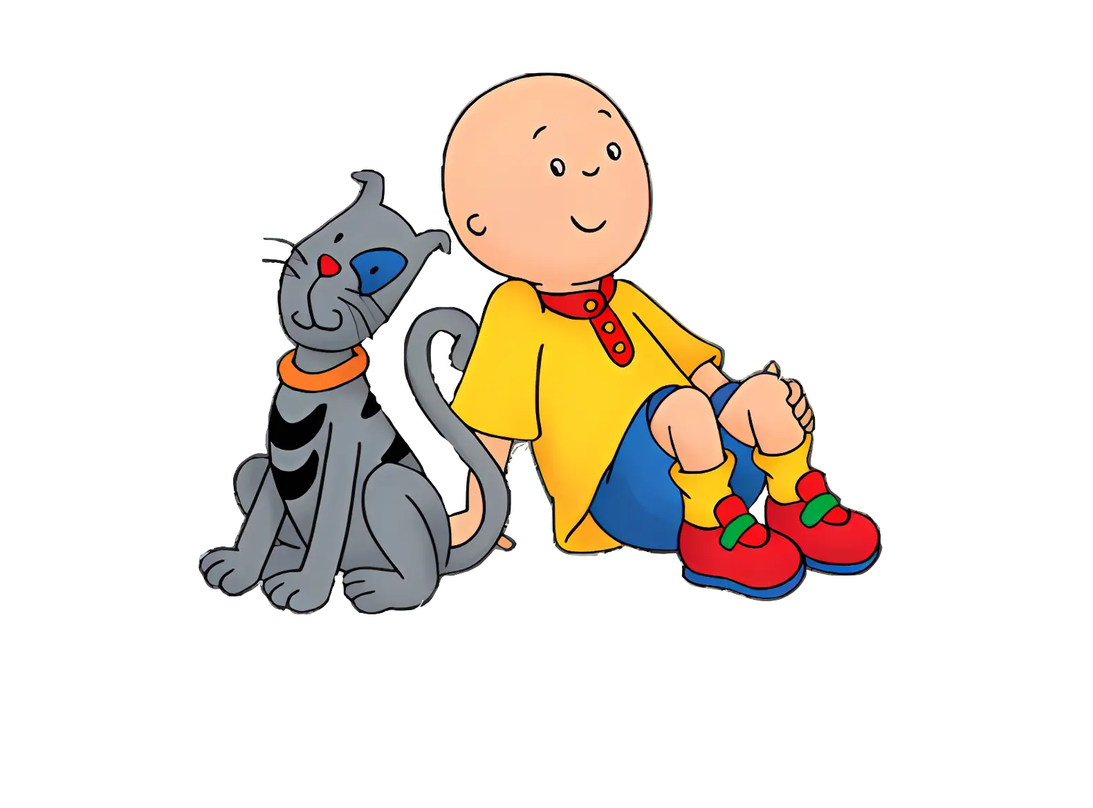 Cartoon Boy and Cat Sitting Together