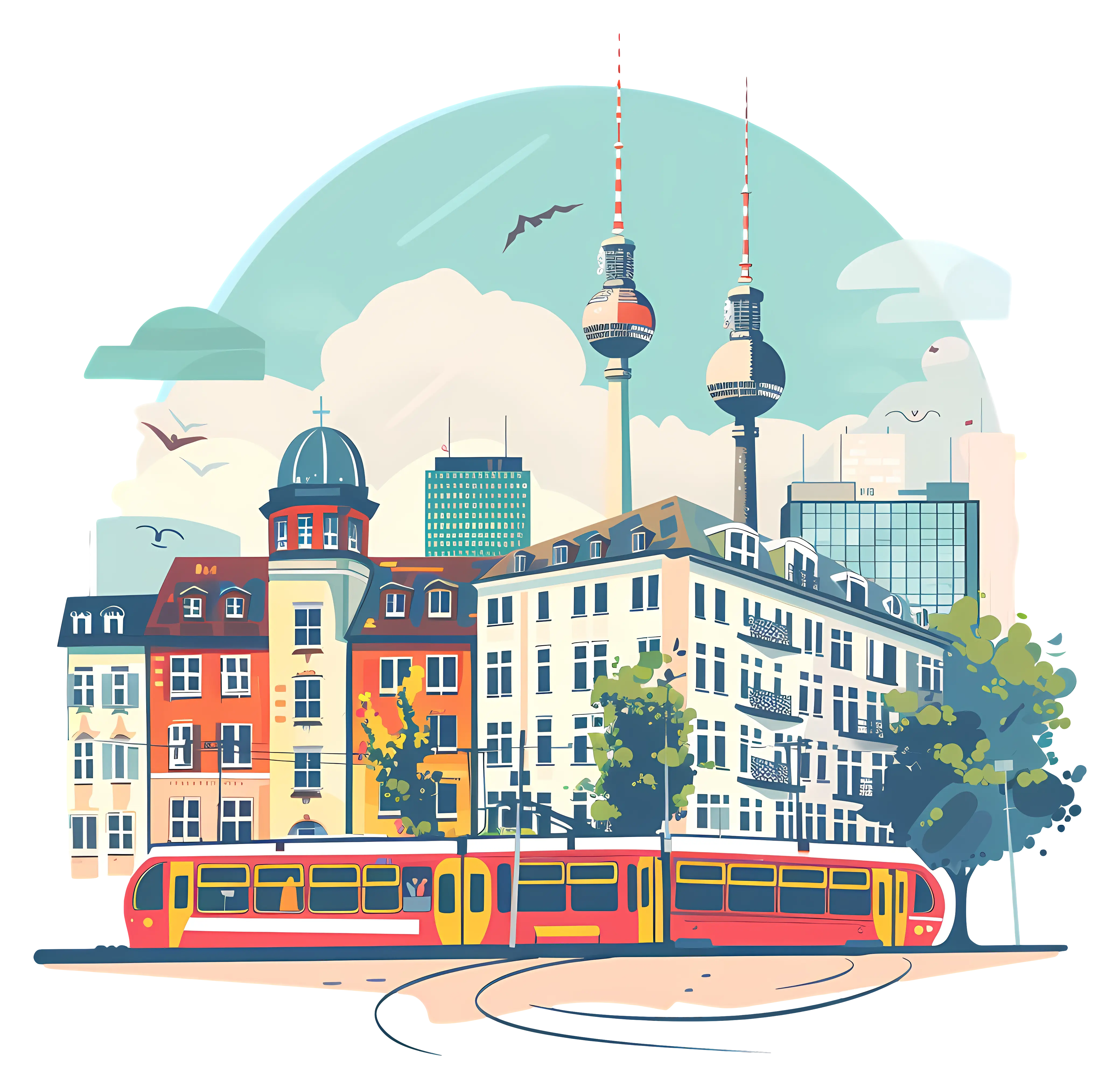 Modern Cityscape with Tram