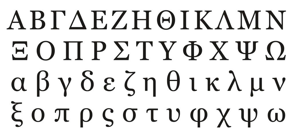 Greek Alphabet Characters in Upper and Lower Case