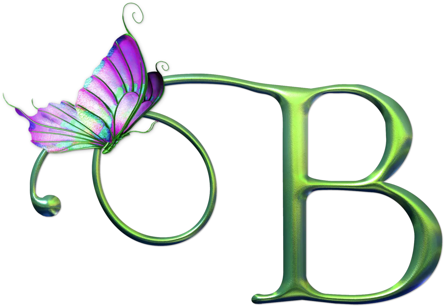 Green Letter B with Butterfly