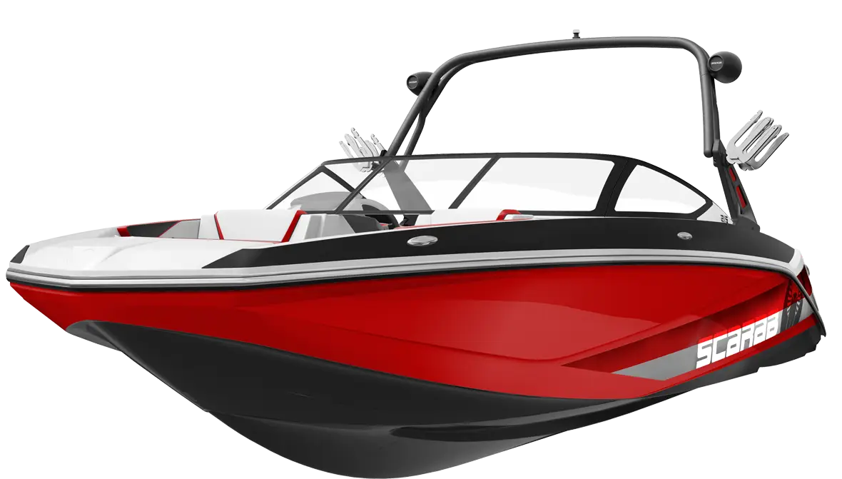 Sleek Red and Black Motorboat
