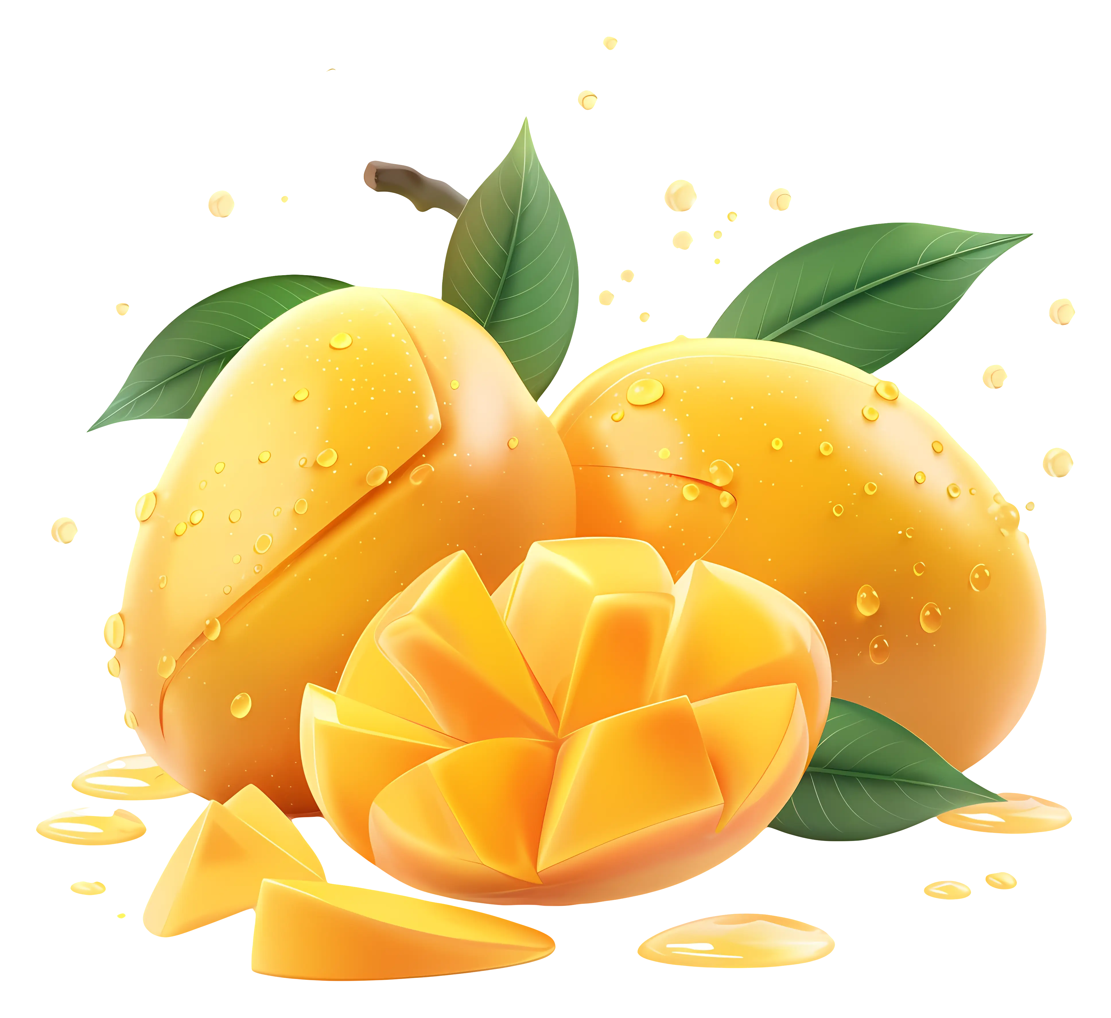 Fresh Juicy Mangoes with Leaves
