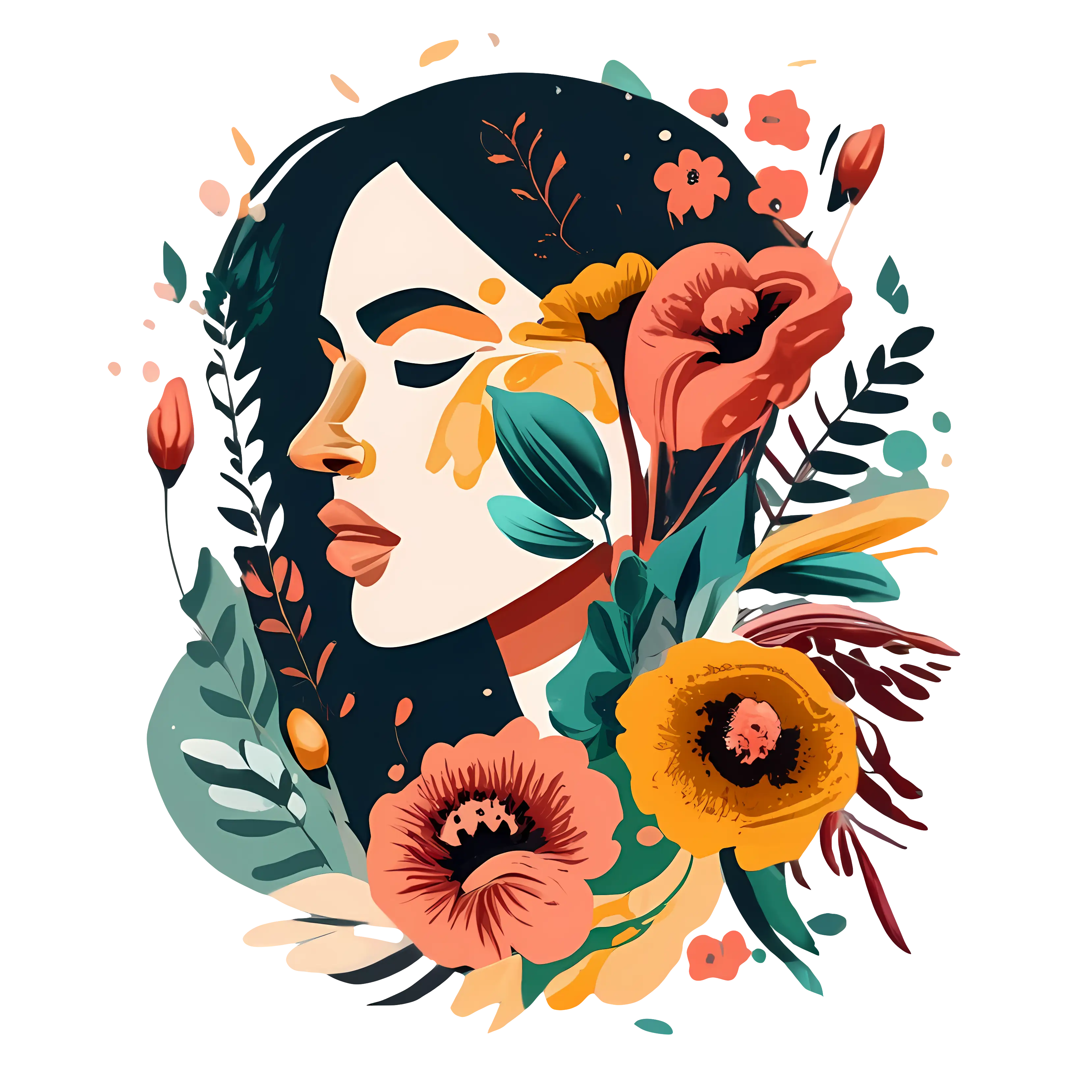 Woman&#039;s Portrait with Floral Art Design
