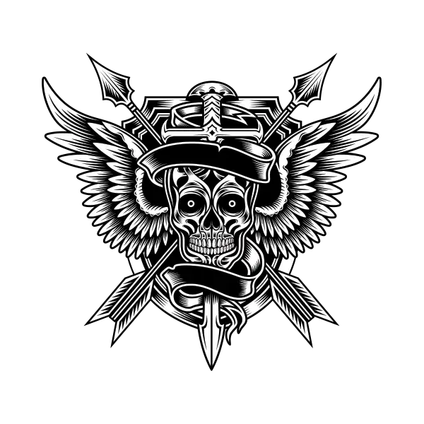 Skull with Wings and Swords Illustration