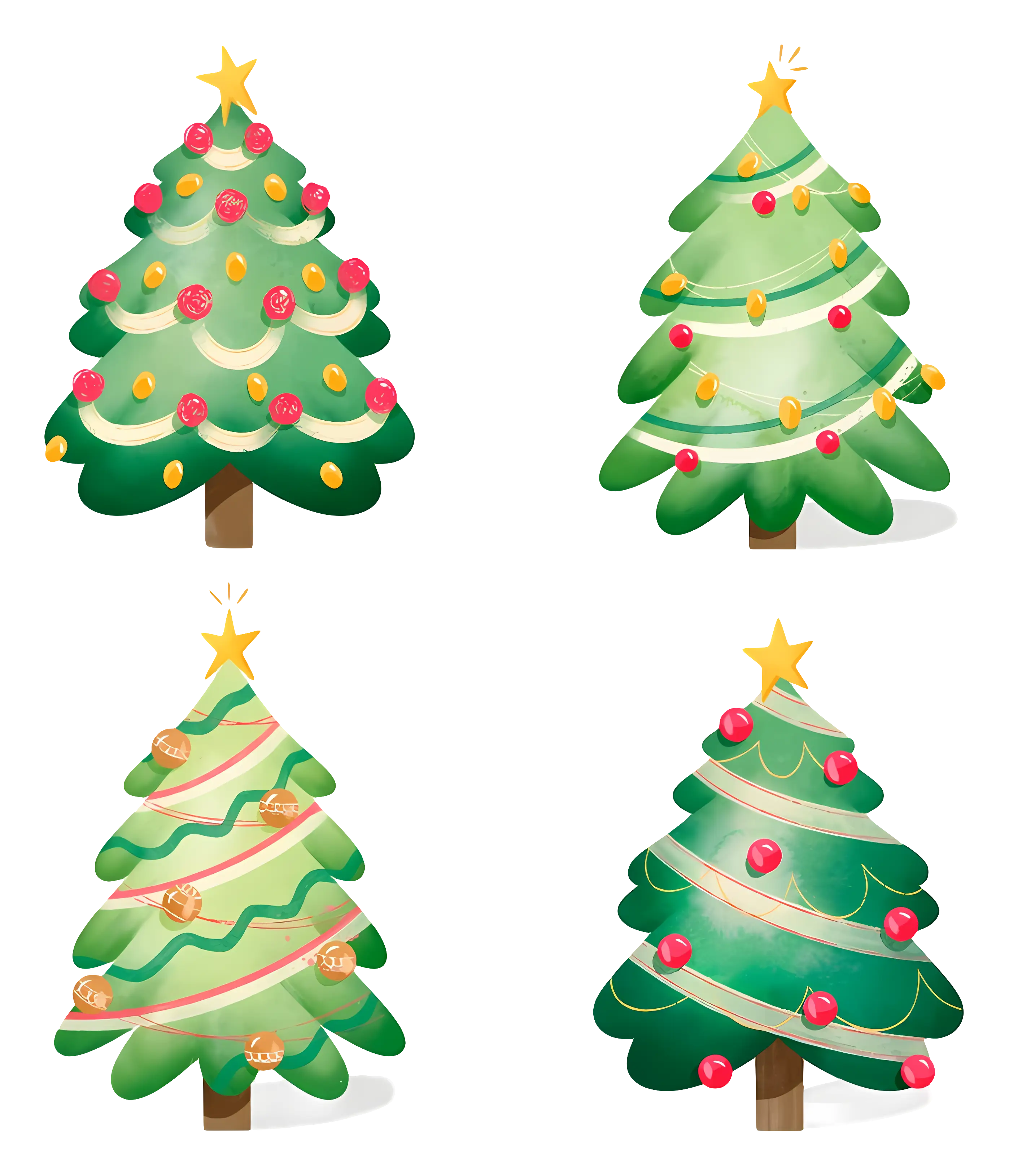 Decorated Christmas Trees with Festive Ornaments