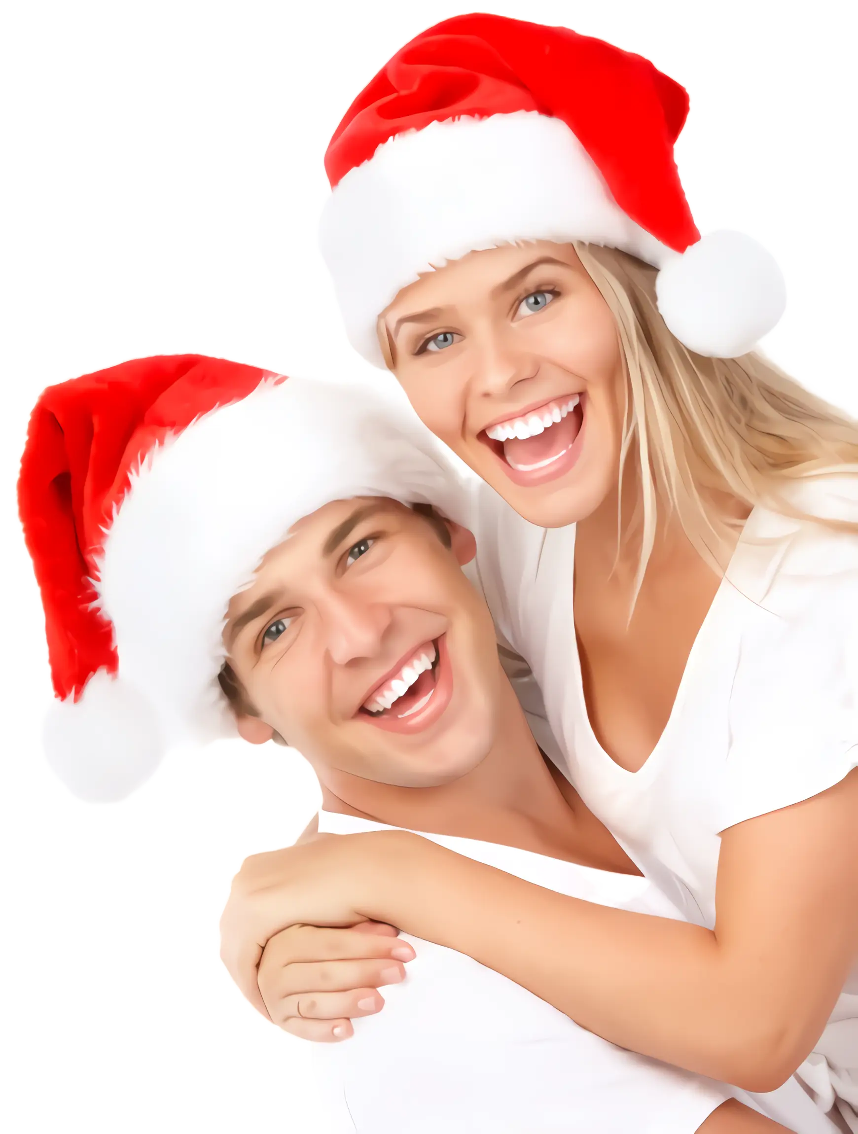 Smiling Couple with Santa Hats for Christmas