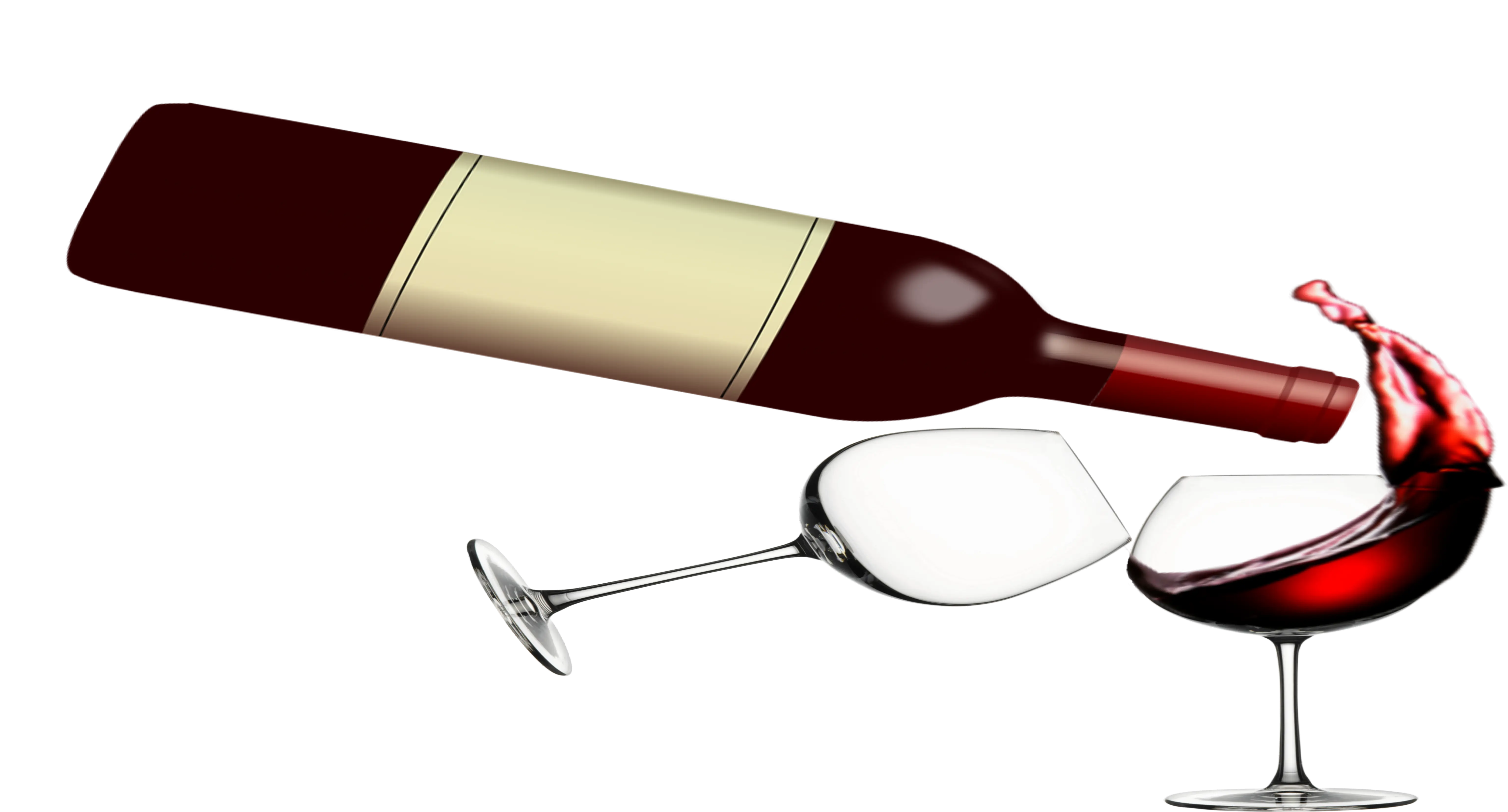 Wine Bottle and Glasses with Red Wine Pouring