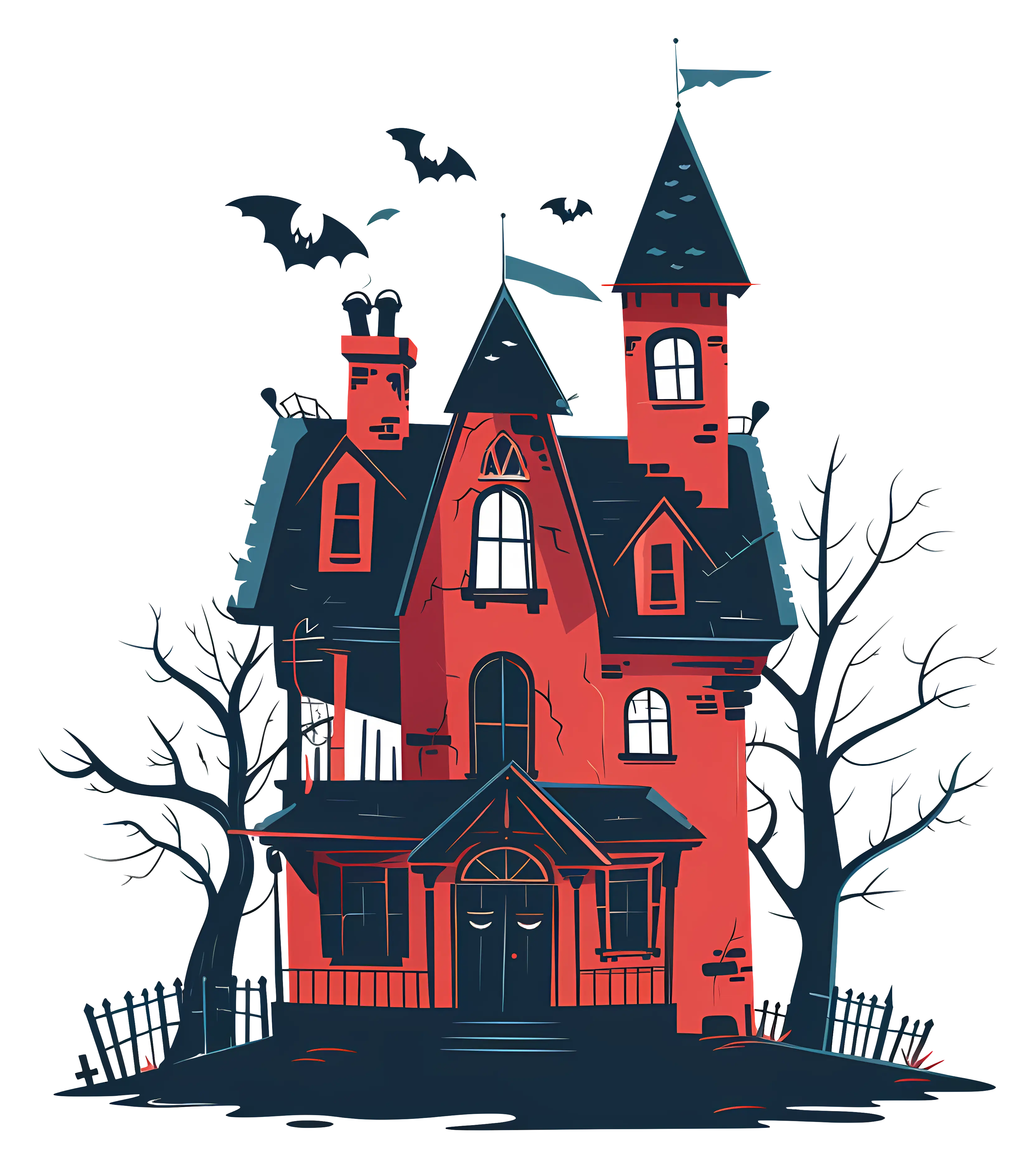 Scary Haunted House with Bats for Halloween