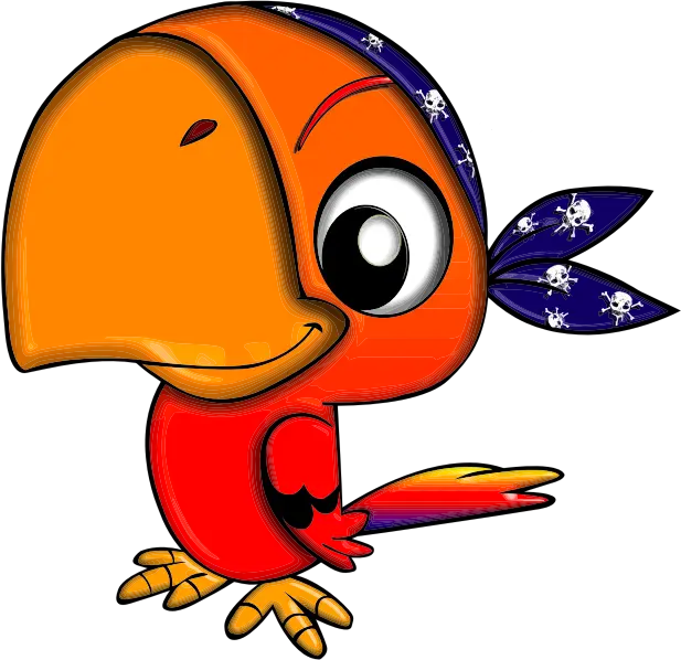 Red Pirate Parrot Cartoon with Skull Bandana