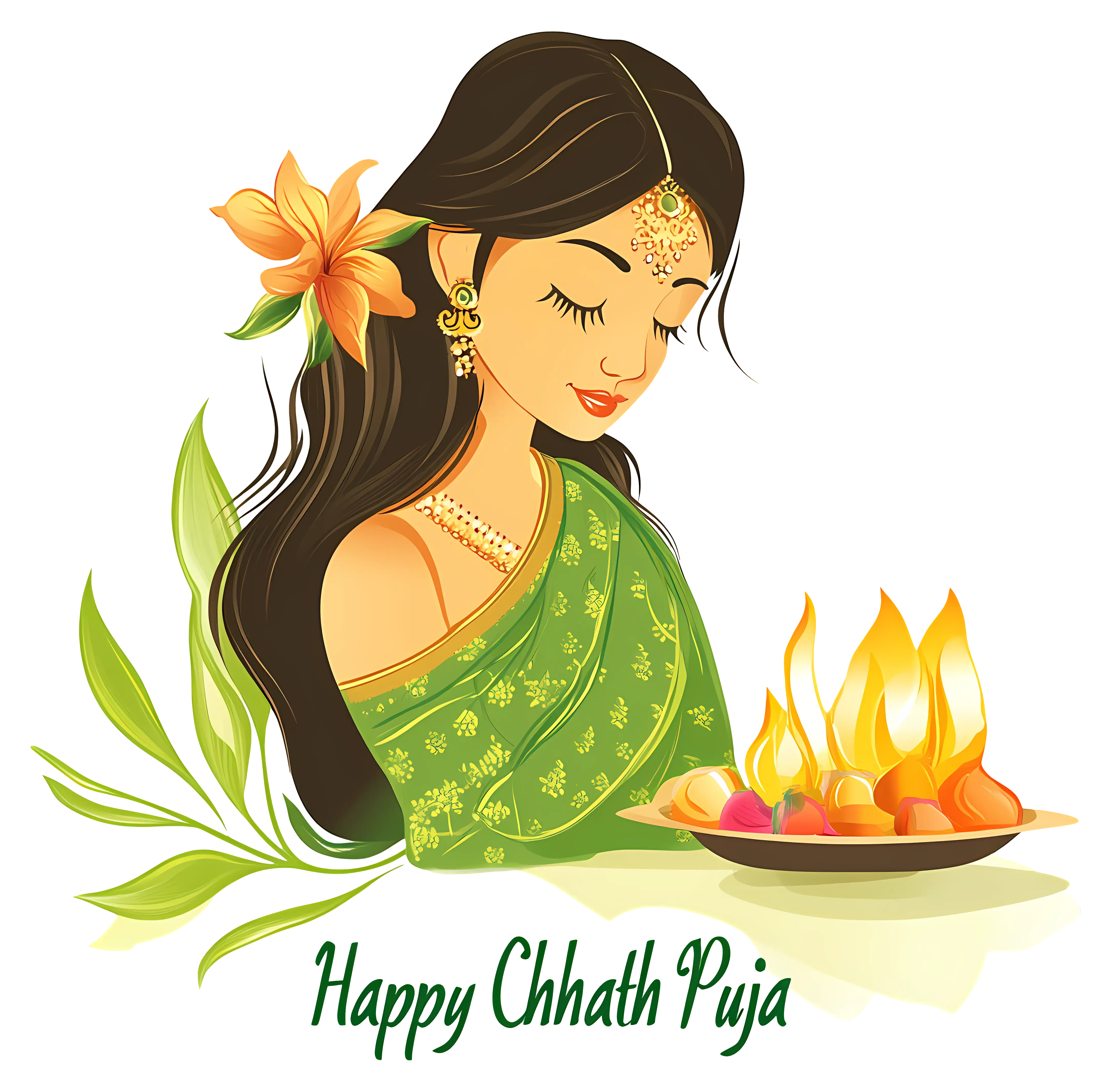 Woman with Diya for Chhath Puja