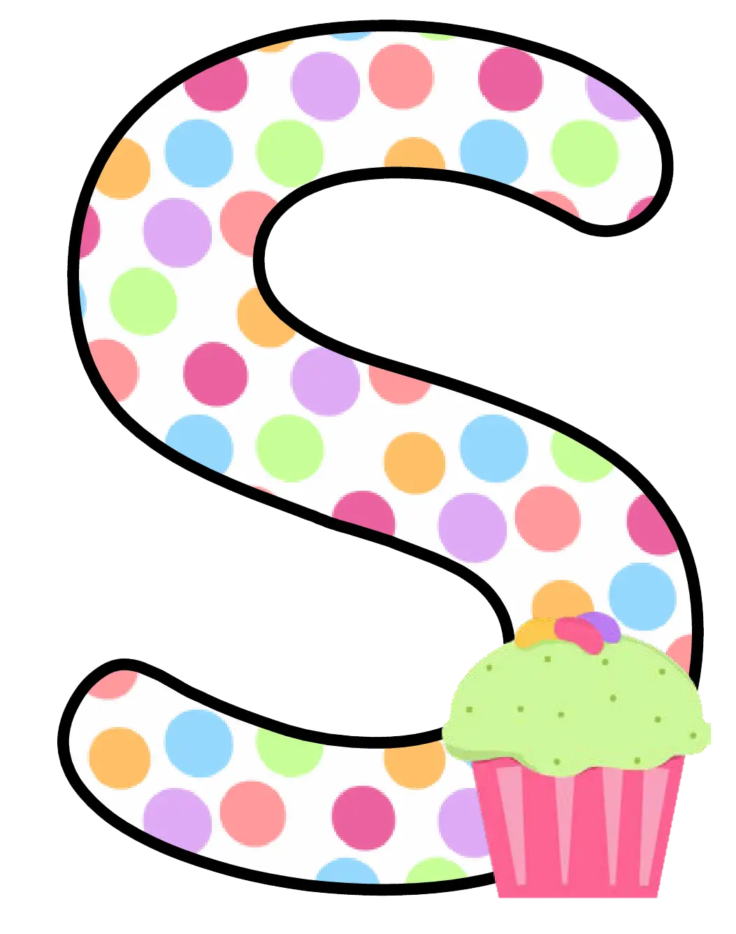 Polka Dot Letter S with Cupcake