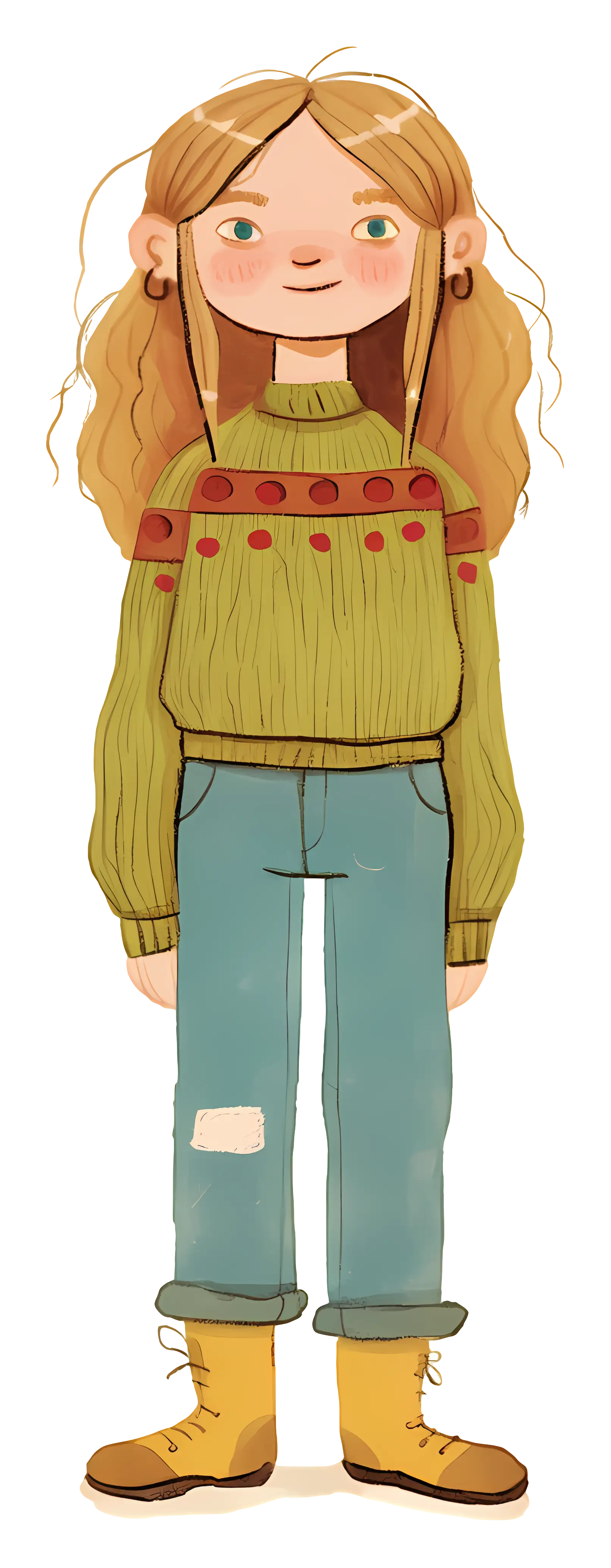 Girl in Green Sweater and Jeans