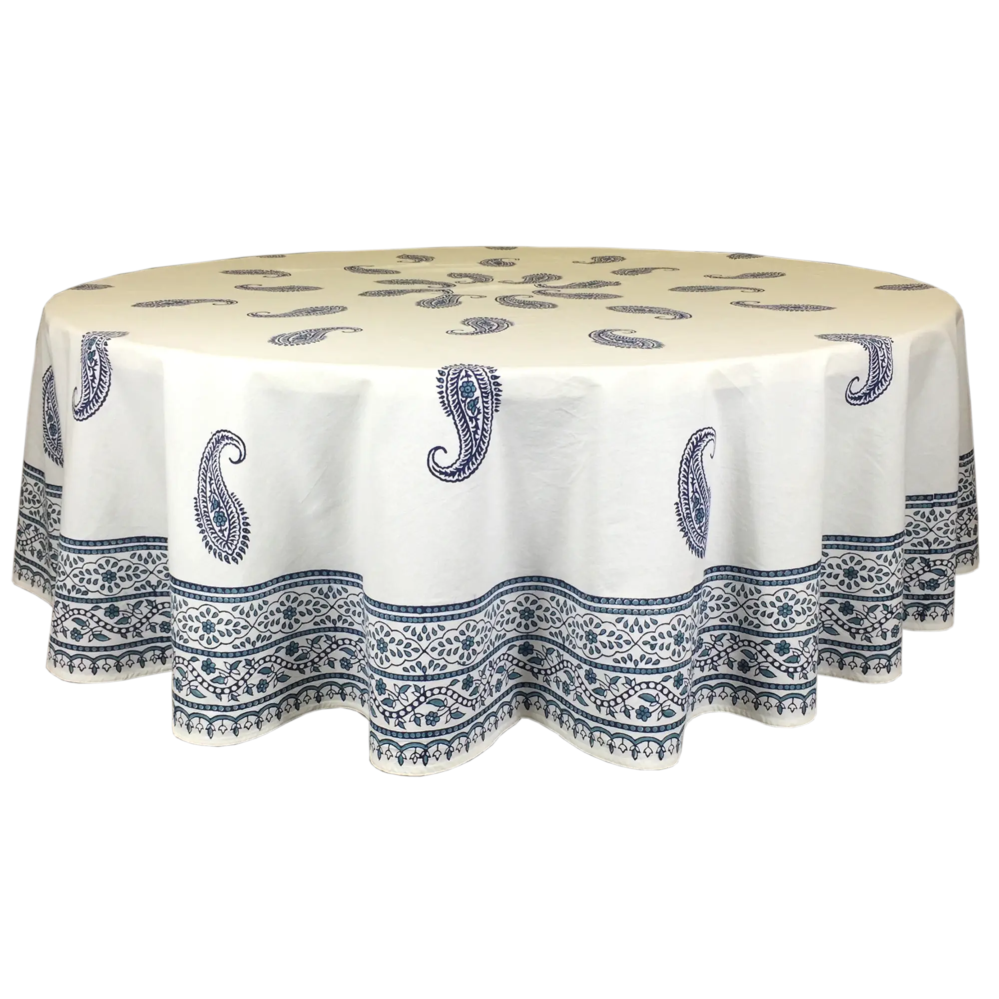 Elegant Blue Paisley Round Tablecloth