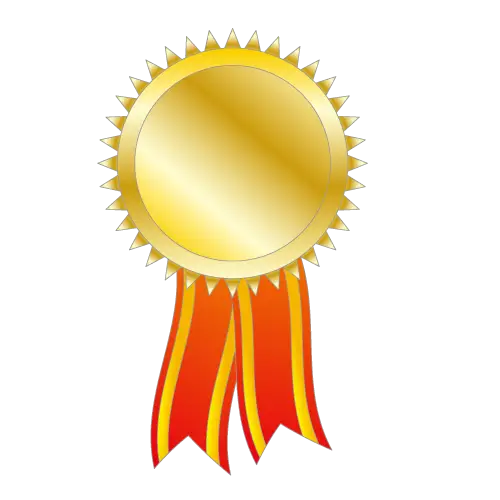 Shiny Gold Medal with Red Ribbon