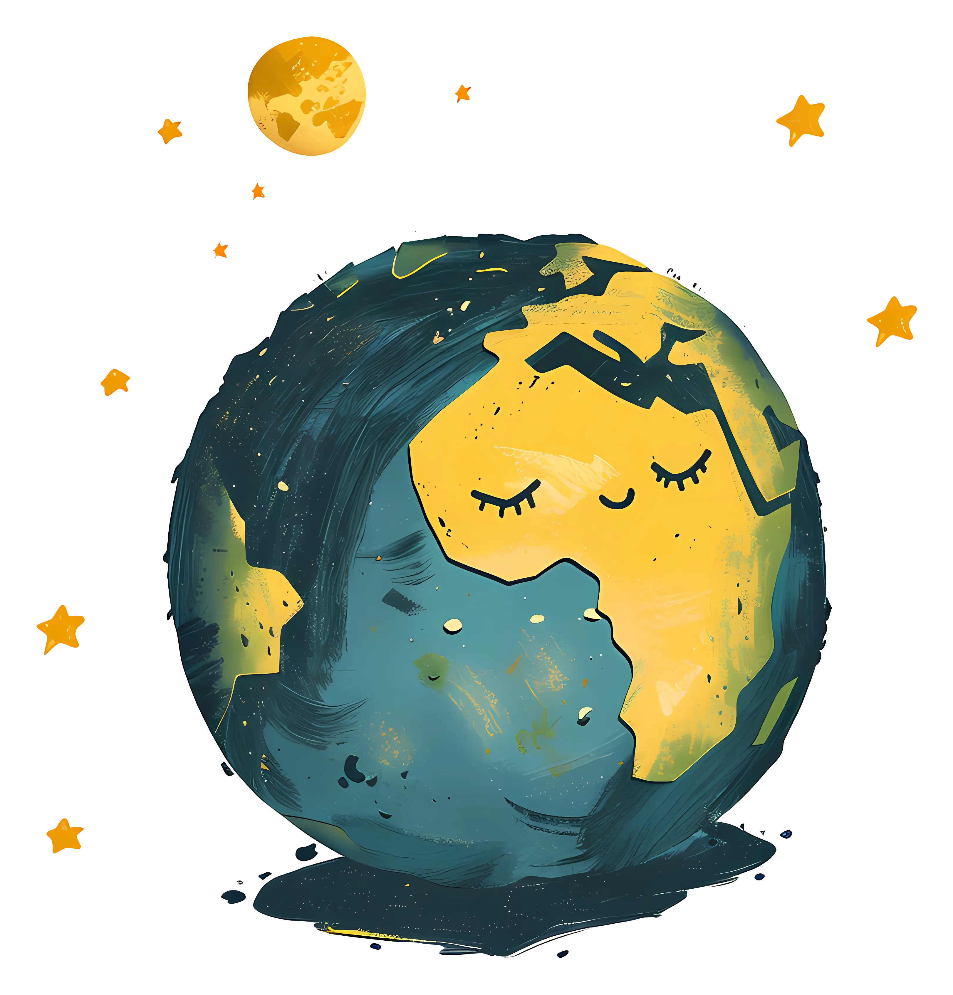 Earth and Moon Sleeping Cartoon Design