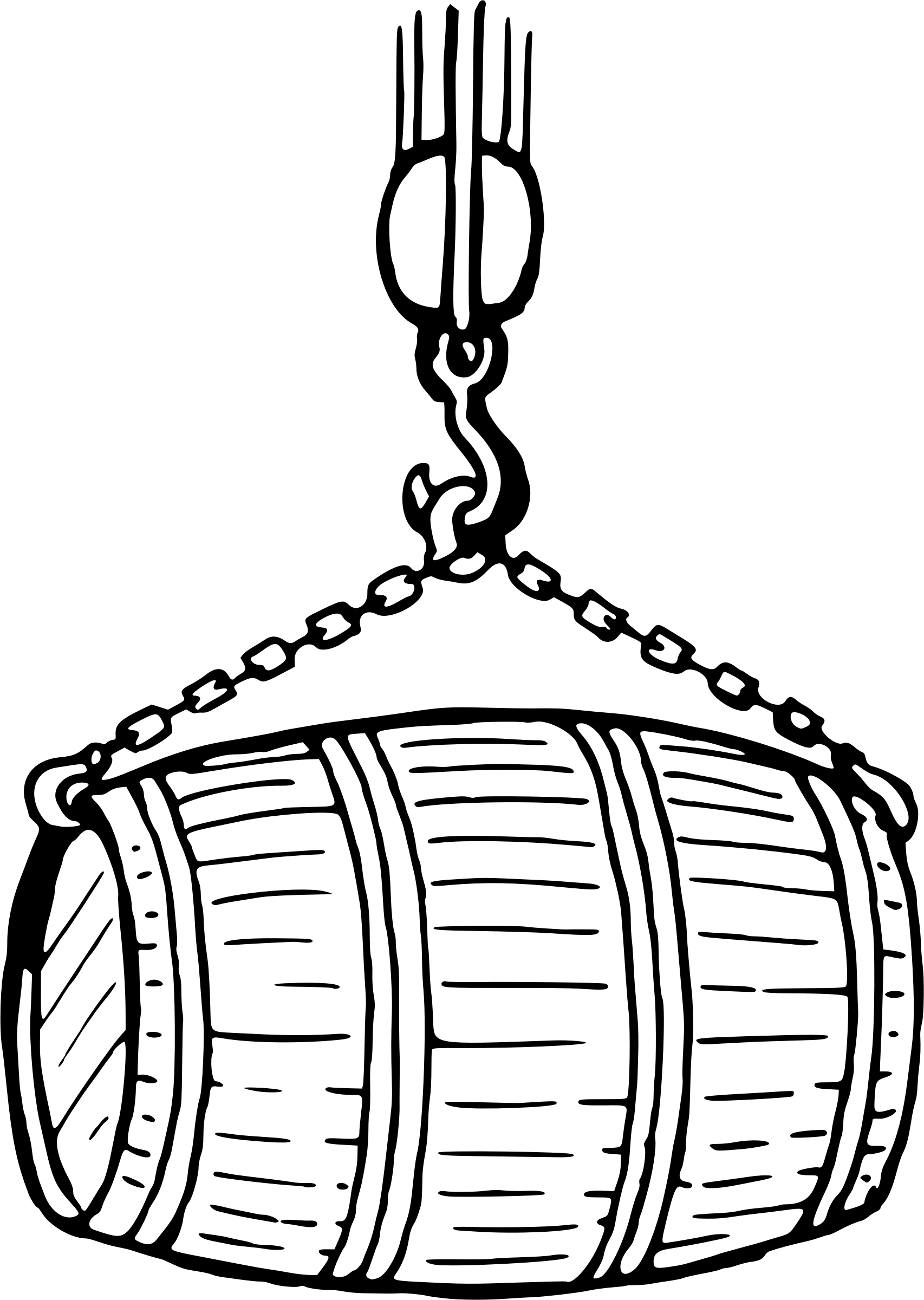 Wooden Barrel Hoisted by Chain