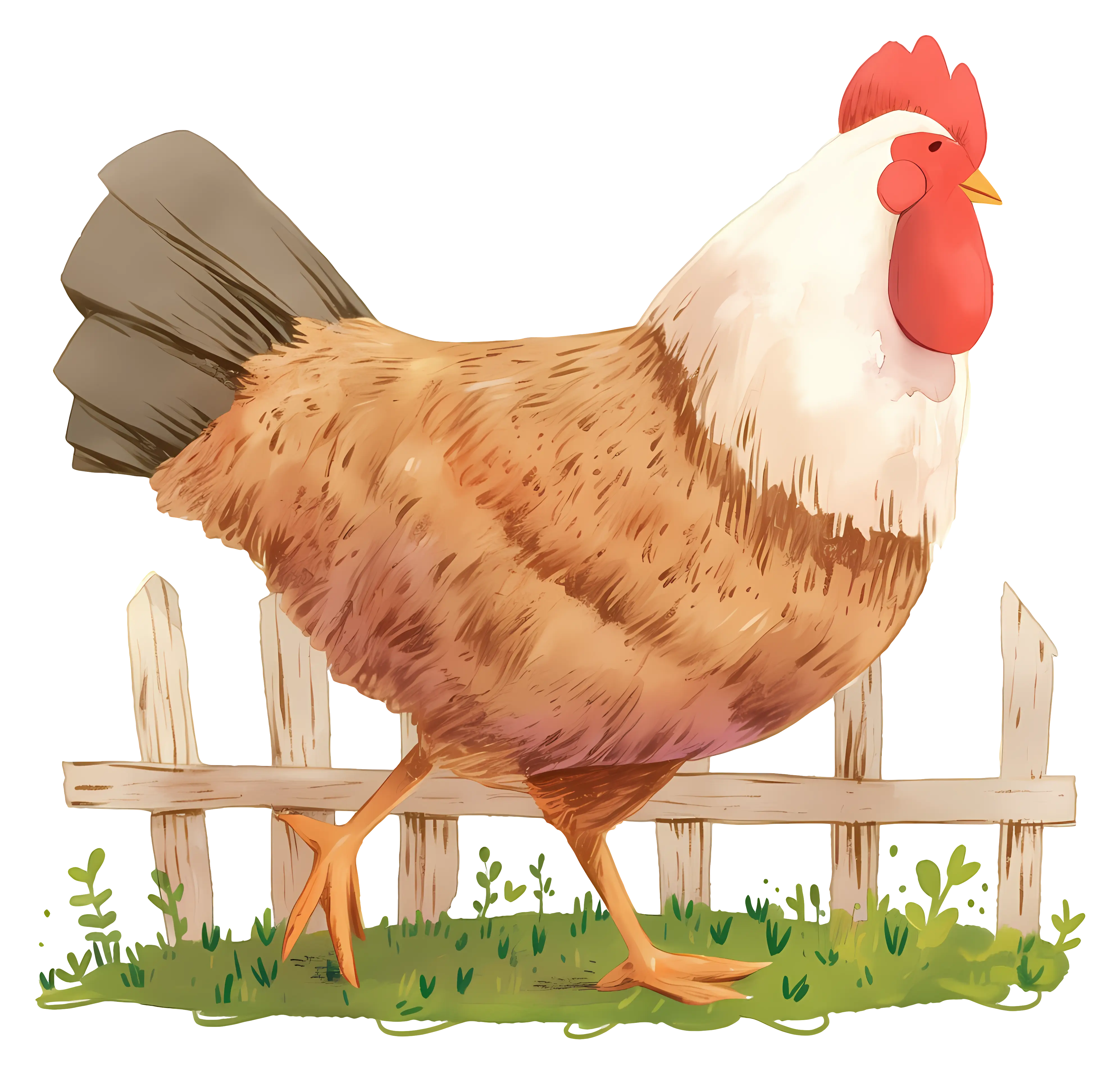 Cartoon Rooster by the Fence