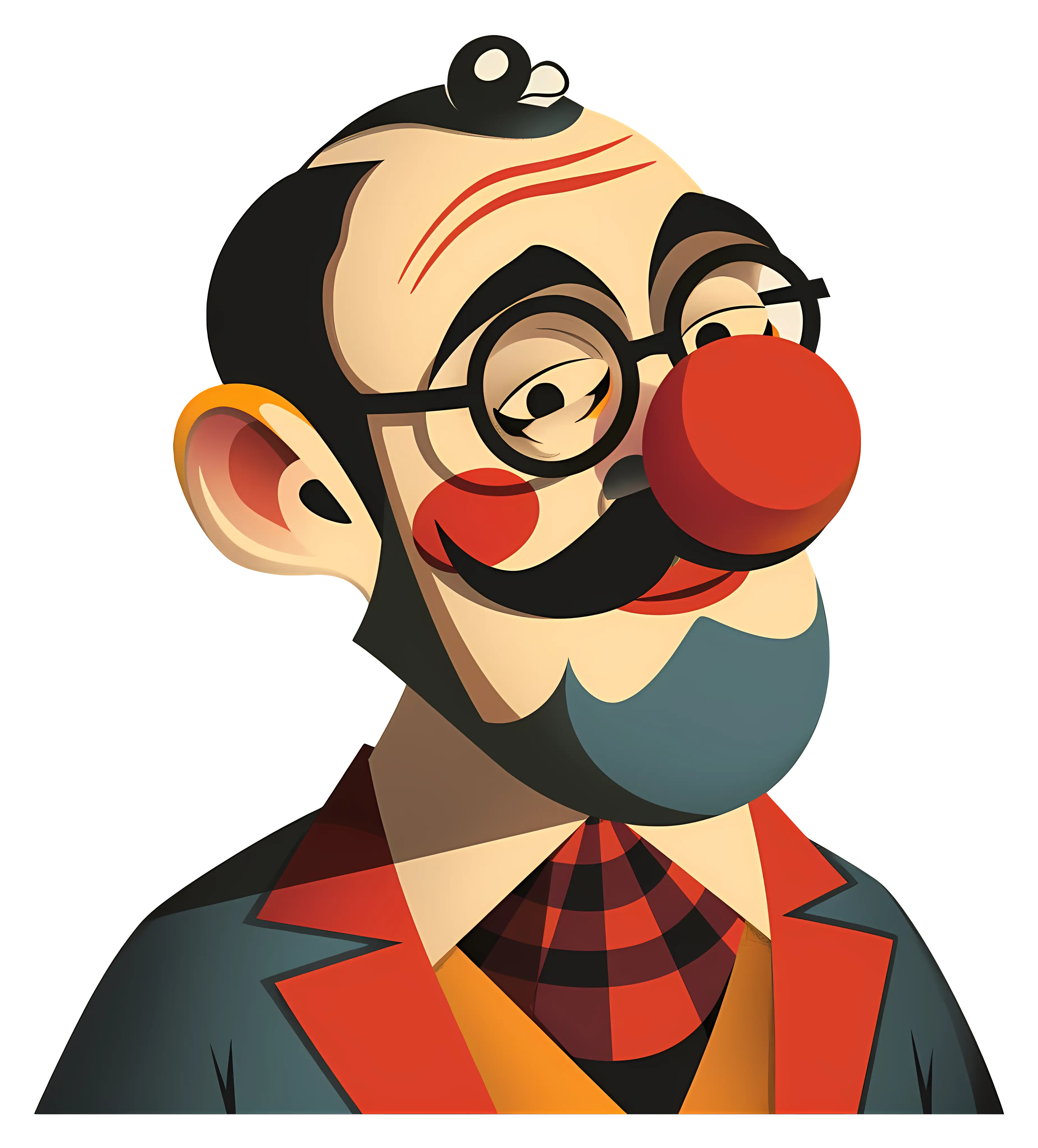 Cartoon Clown with Glasses and Red Nose