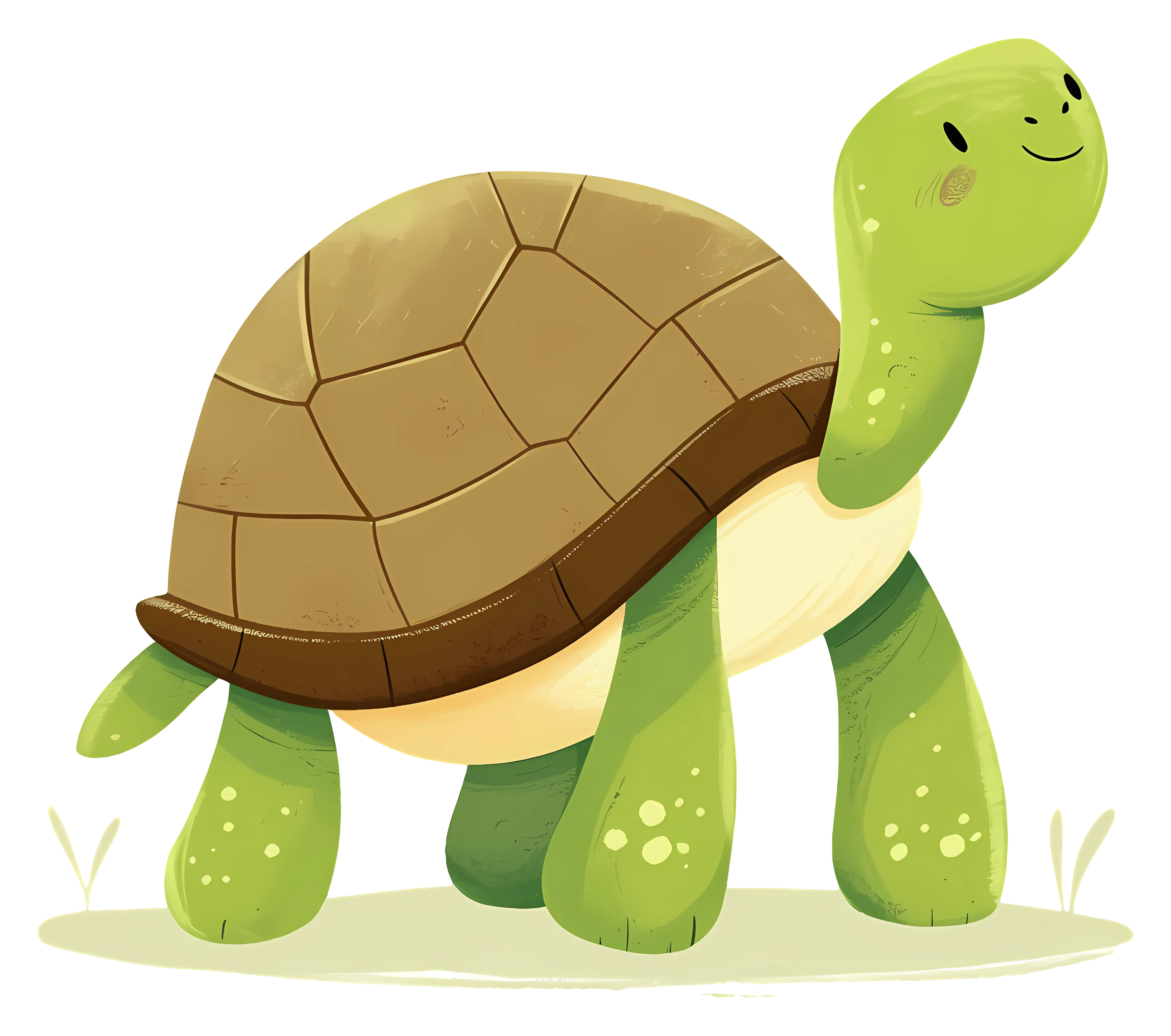 Cartoon Turtle with Green Shell
