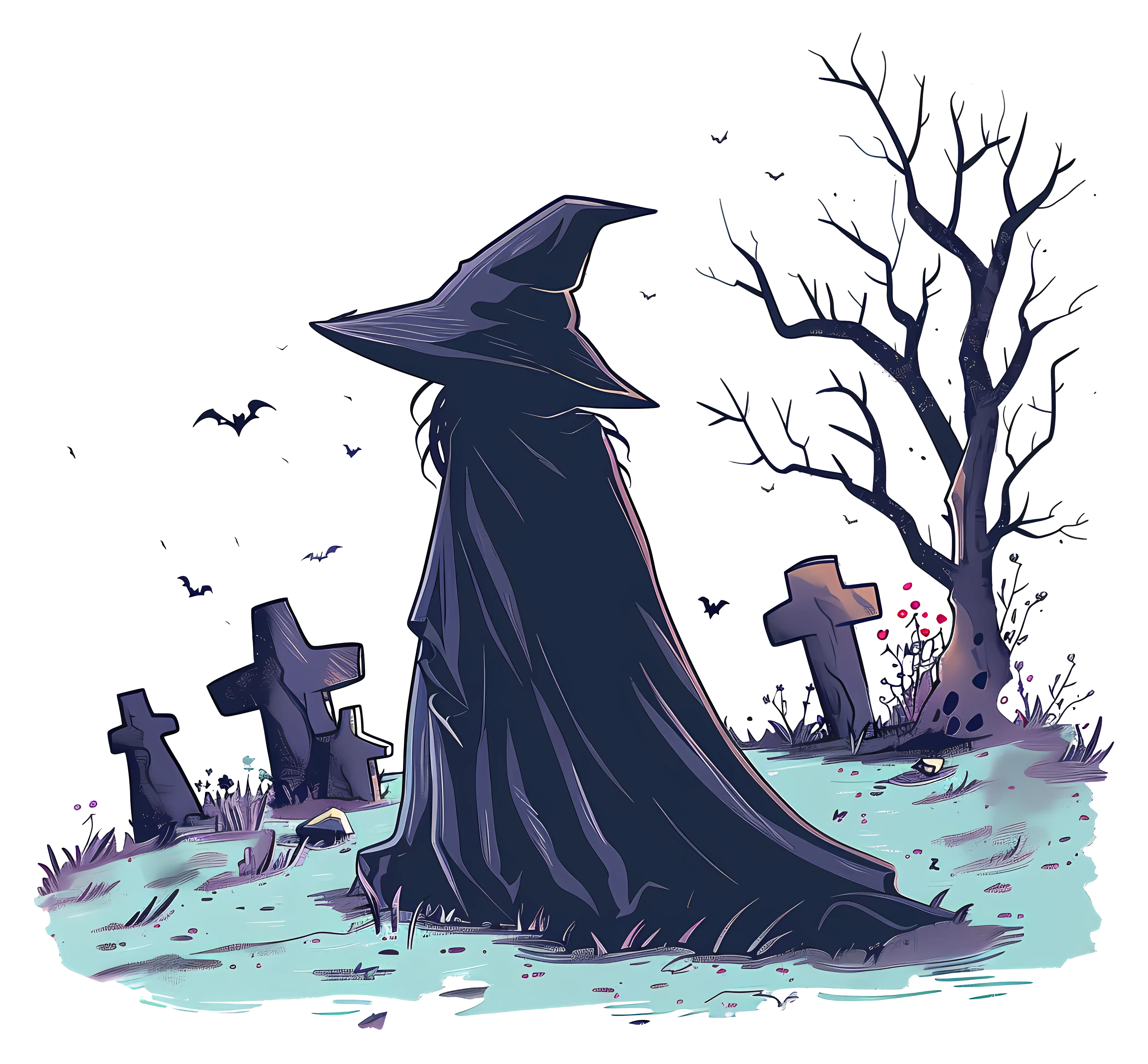 Witch Standing in a Spooky Graveyard