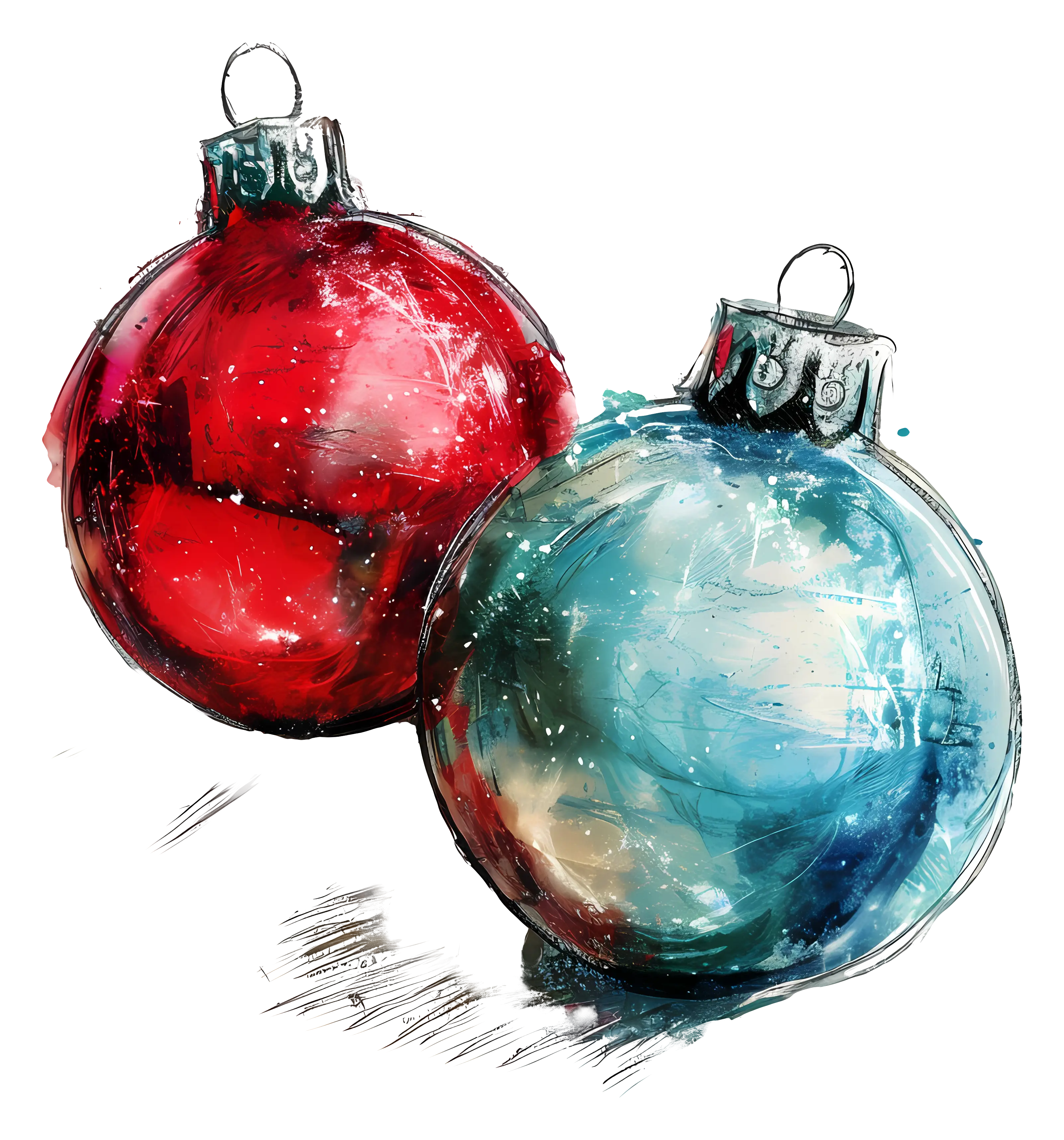 Red and Blue Christmas Ornaments Illustration
