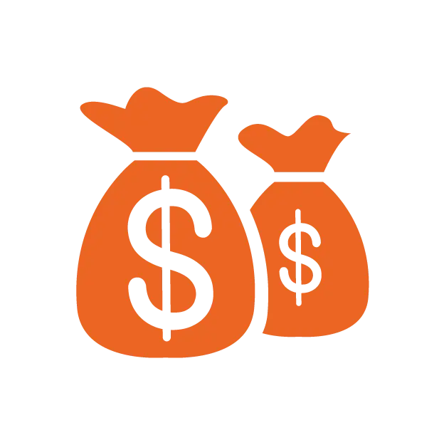 Orange Money Bags with Dollar Symbols