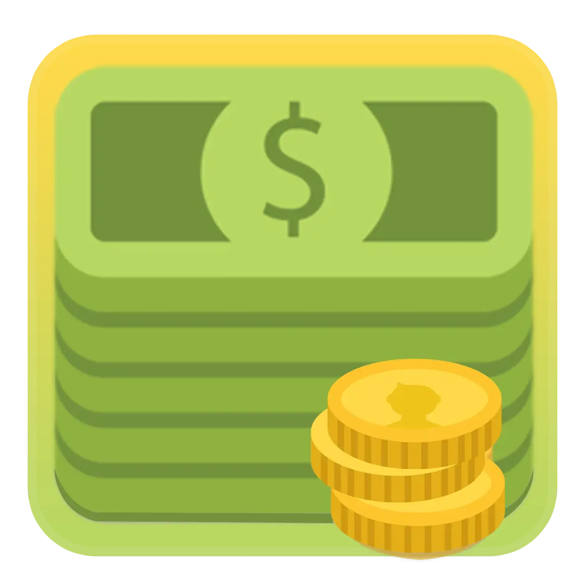 Icon of Stack of Dollar Bills and Coins Symbolizing Money