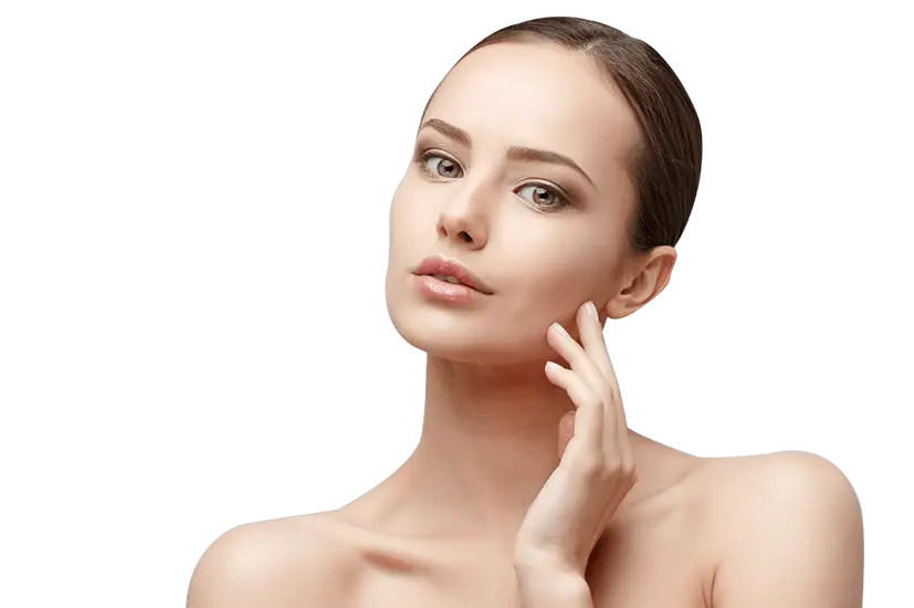 Beautiful Woman with Natural Skin Touching Face