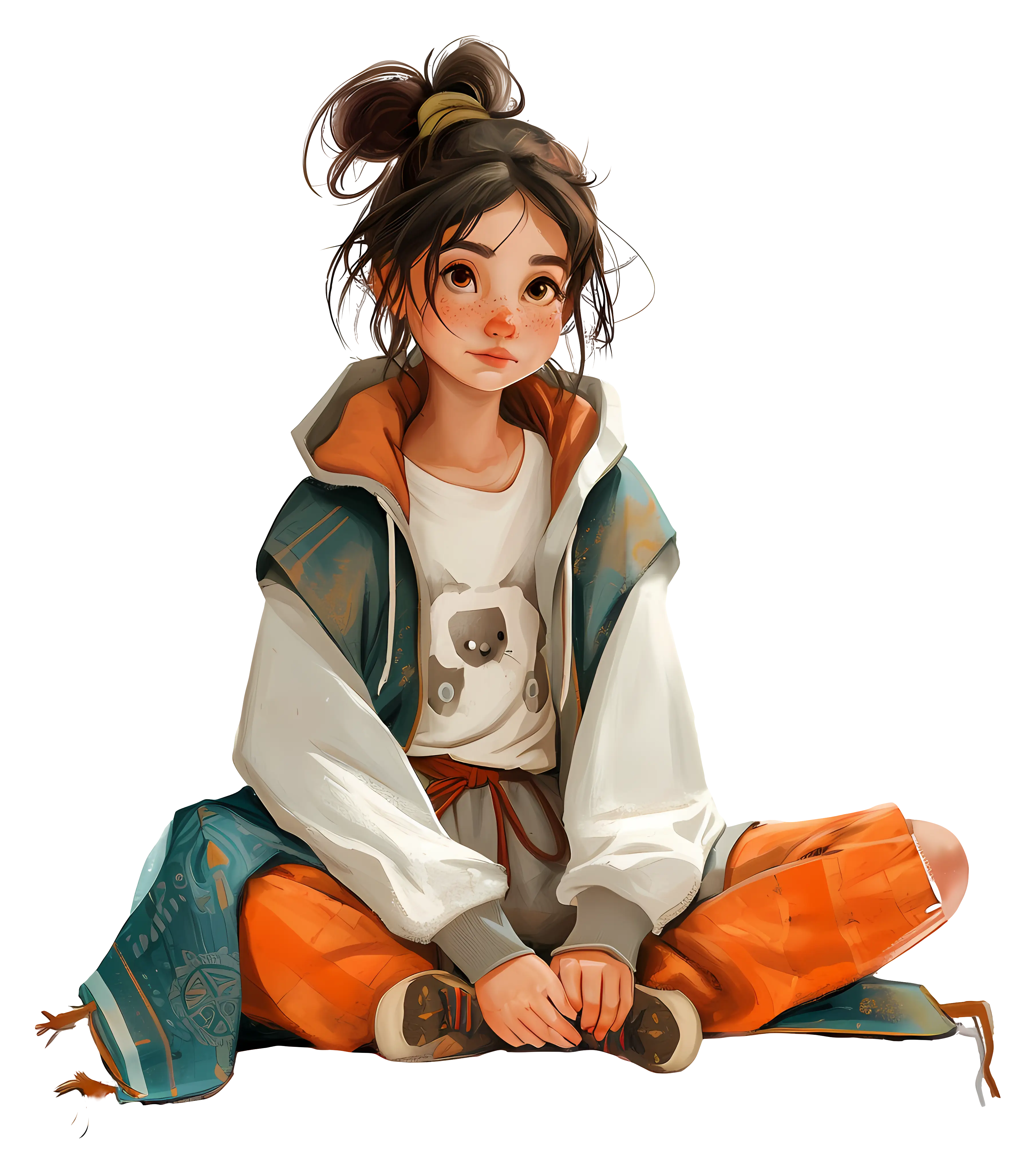 Girl Sitting in Casual Outfit