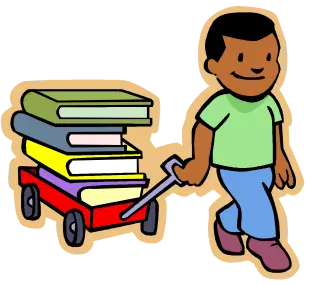 Boy Pulling Wagon of Books