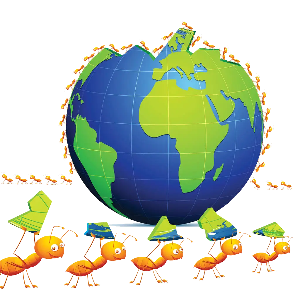 Ants Carrying Books Around the Globe