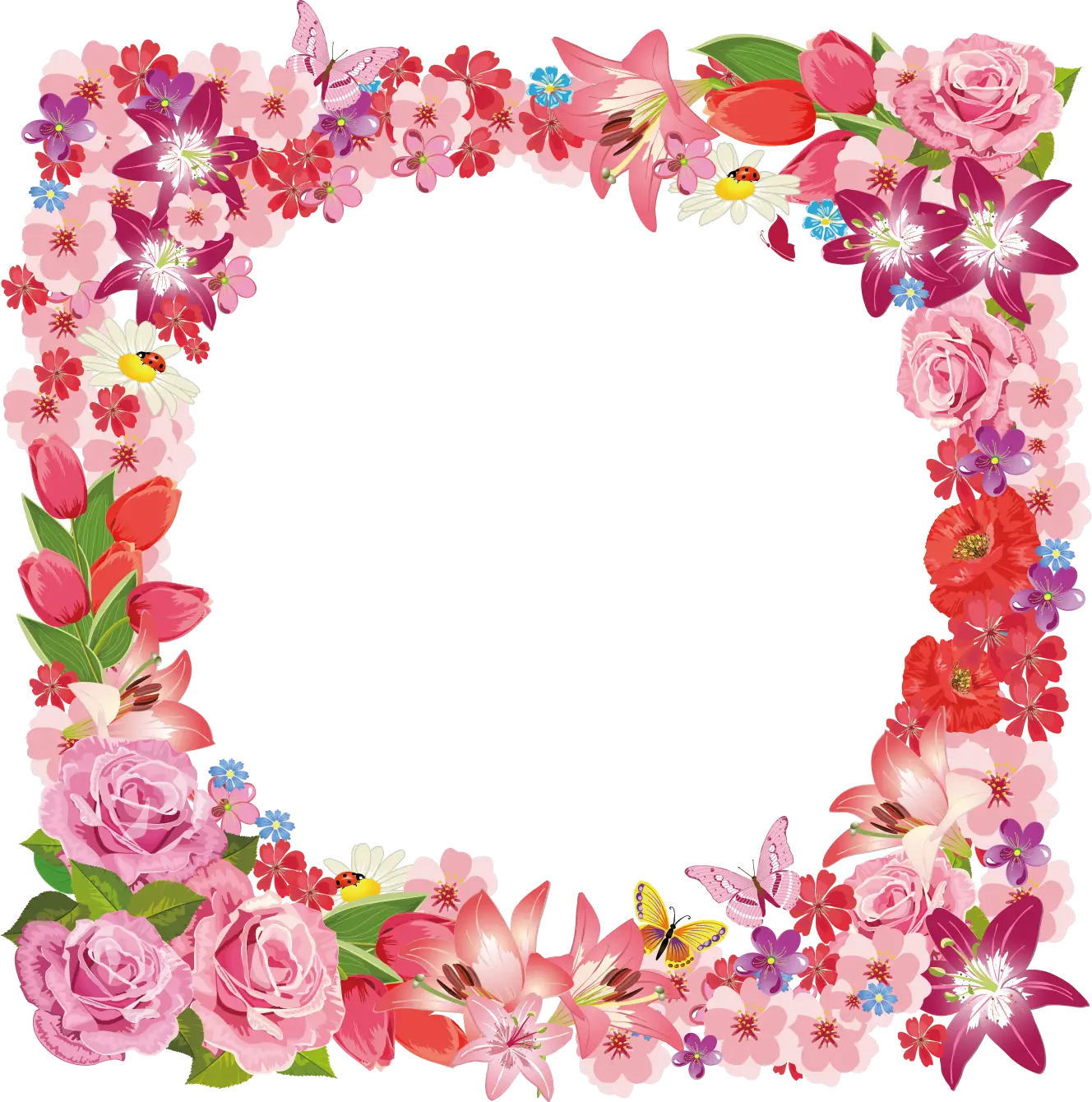 Decorative Floral Frame with Pink Flowers