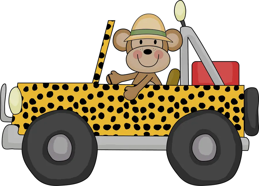Cartoon Monkey in Safari Jeep