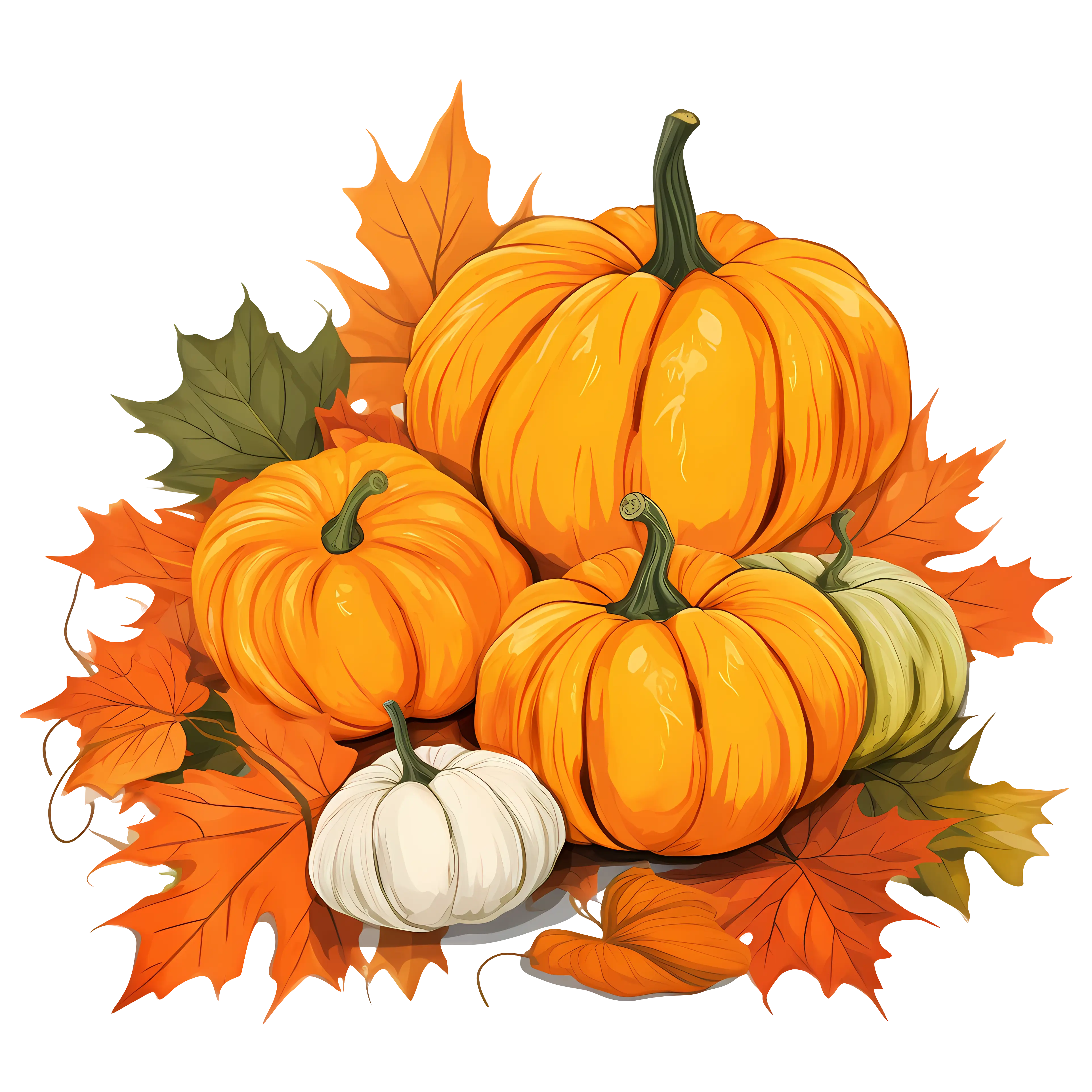 Pumpkins and Autumn Leaves for Seasonal Decoration
