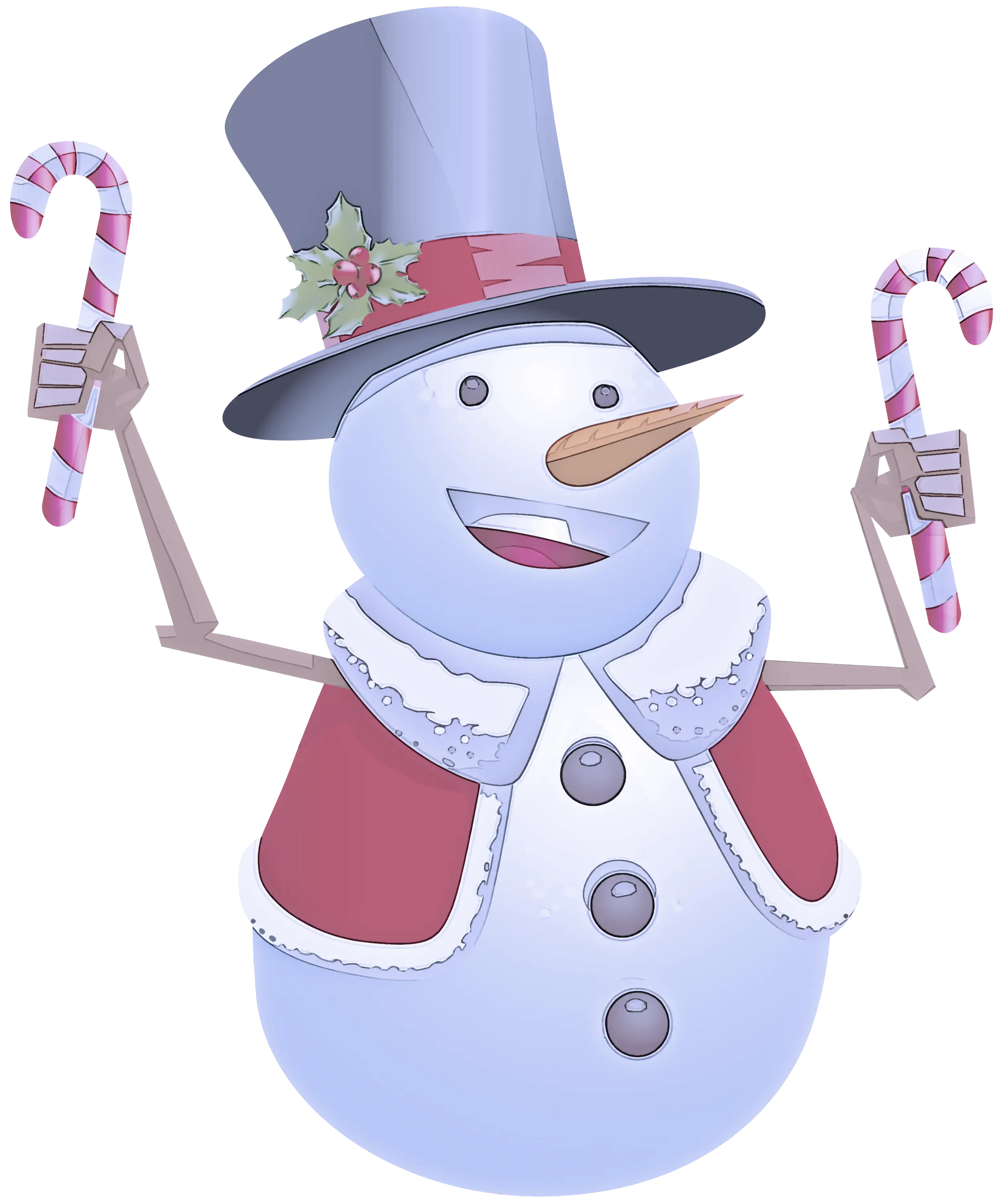Cheerful Snowman Holding Candy Canes