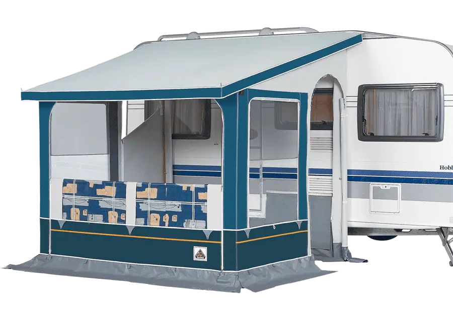 Caravan with Blue Awning