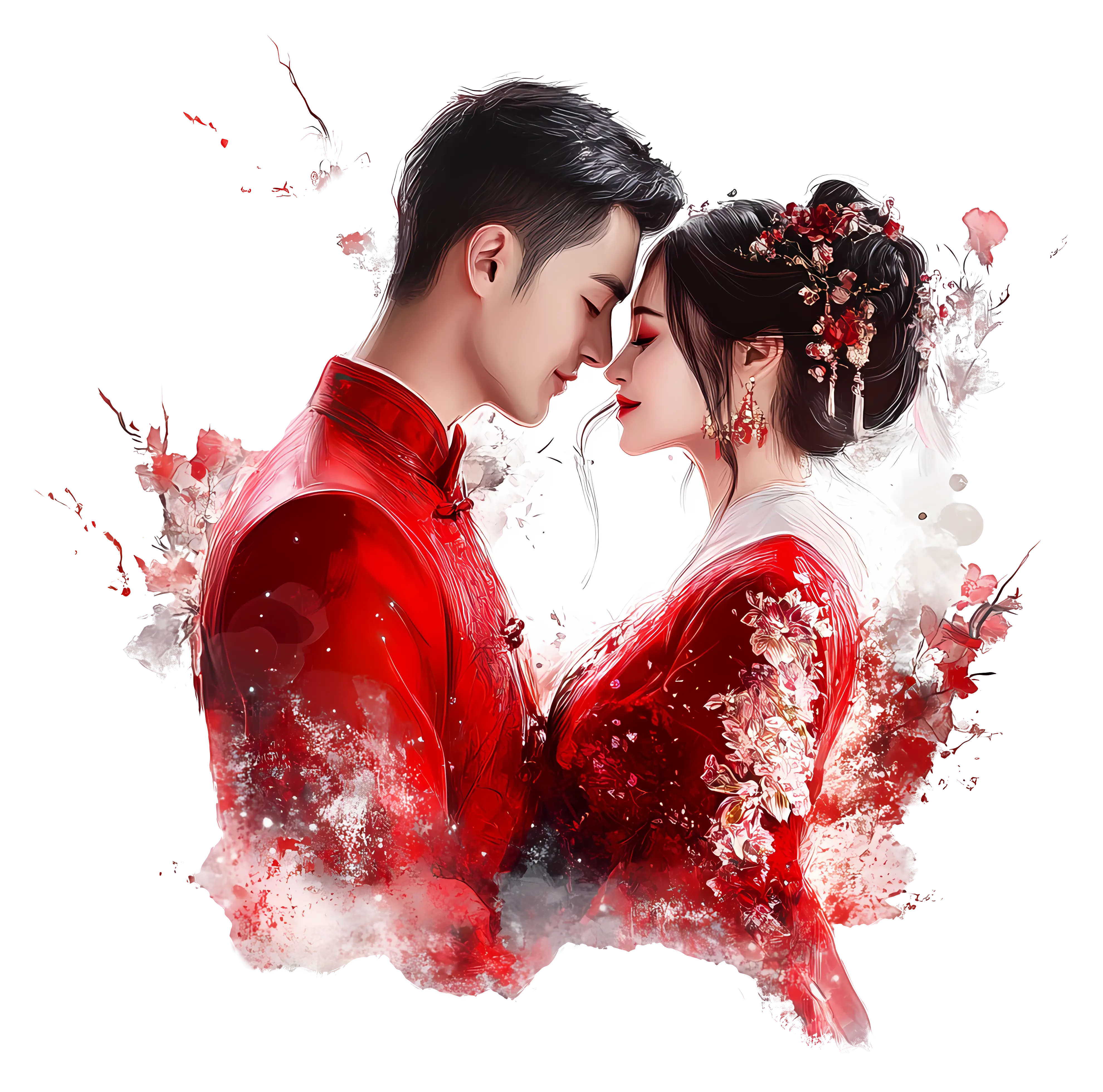 Romantic Couple in Red Attire