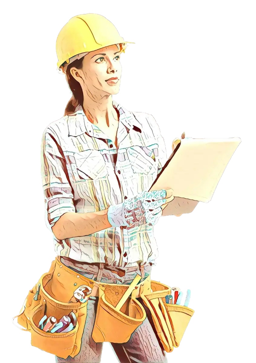 Female Construction Worker with Tools and Clipboard