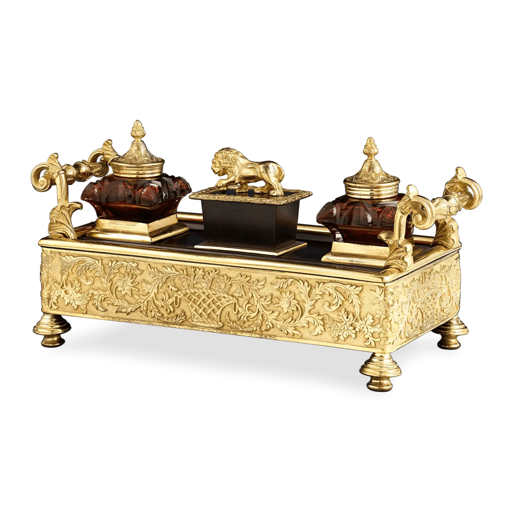 Gold Ornate Inkstand with Vintage Lion Design