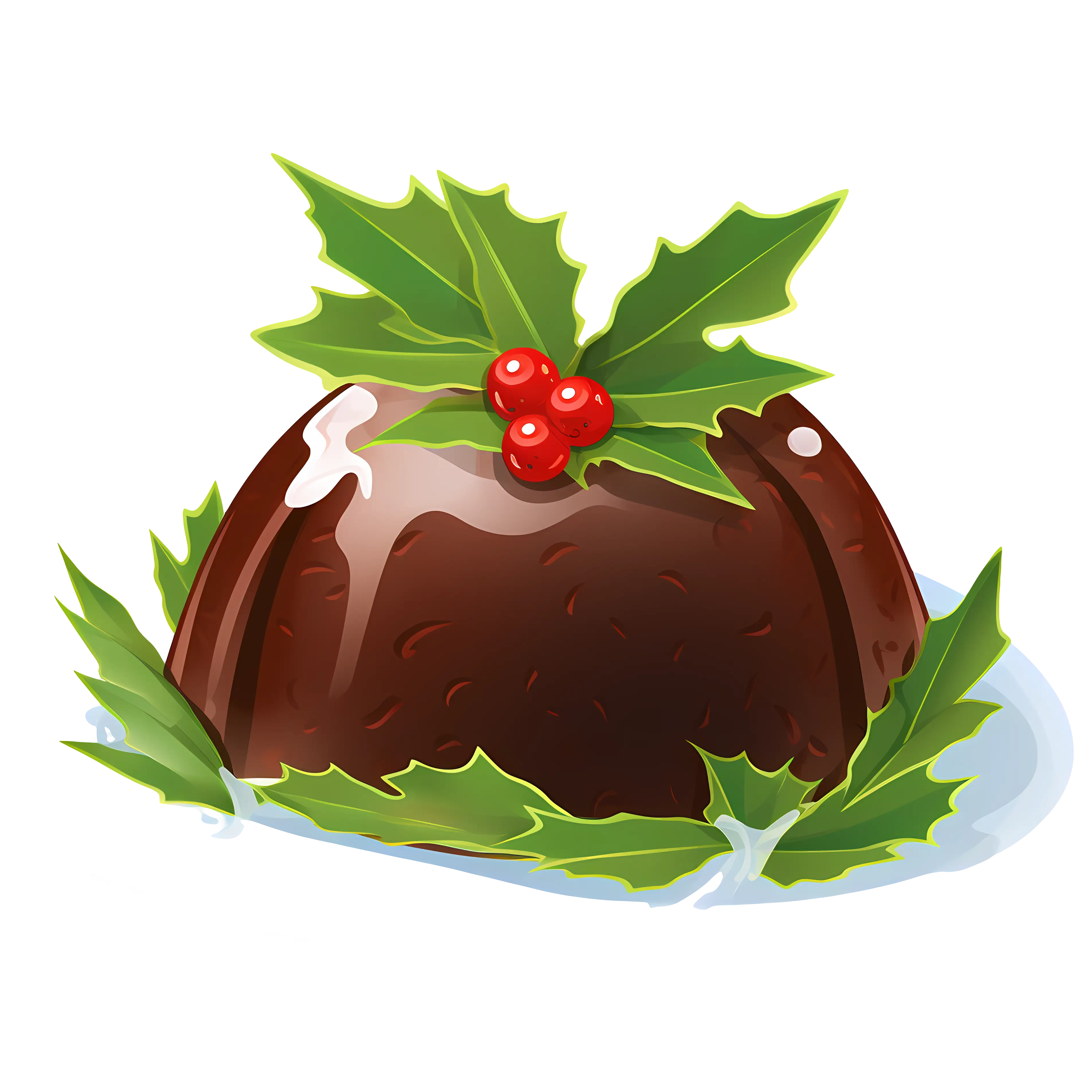 Festive Chocolate Pudding with Holly Garnish